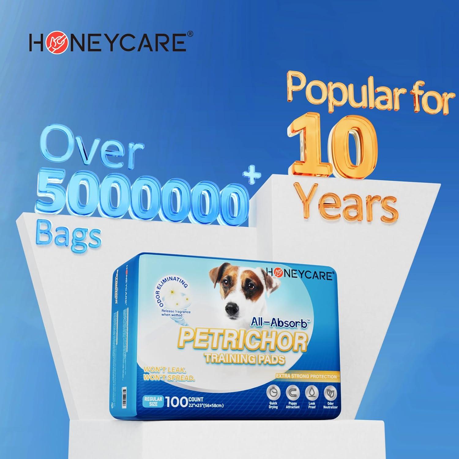 HONEY CARE All-Absorb, Large 22" x 23", 100 Count, Dog and Puppy Training Pads, Ultra Absorbent and Odor Eliminating, Leak-Proof 5-Layer Potty Training Pads with Quick-Dry Surface, Blue, A01