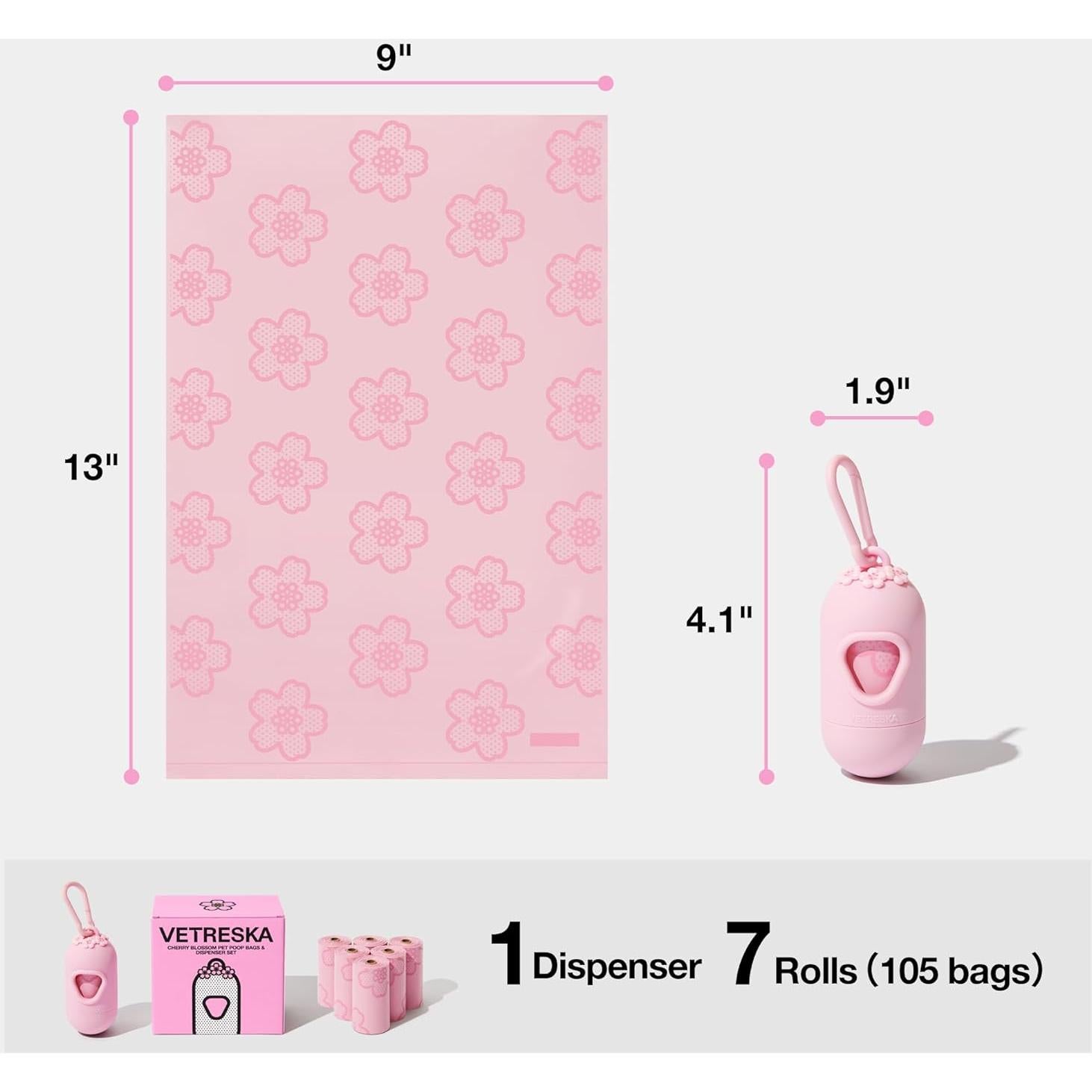 Dispensador de Bolsas de Excremento VETRESKA Flor de Cerezo 105 Unidades