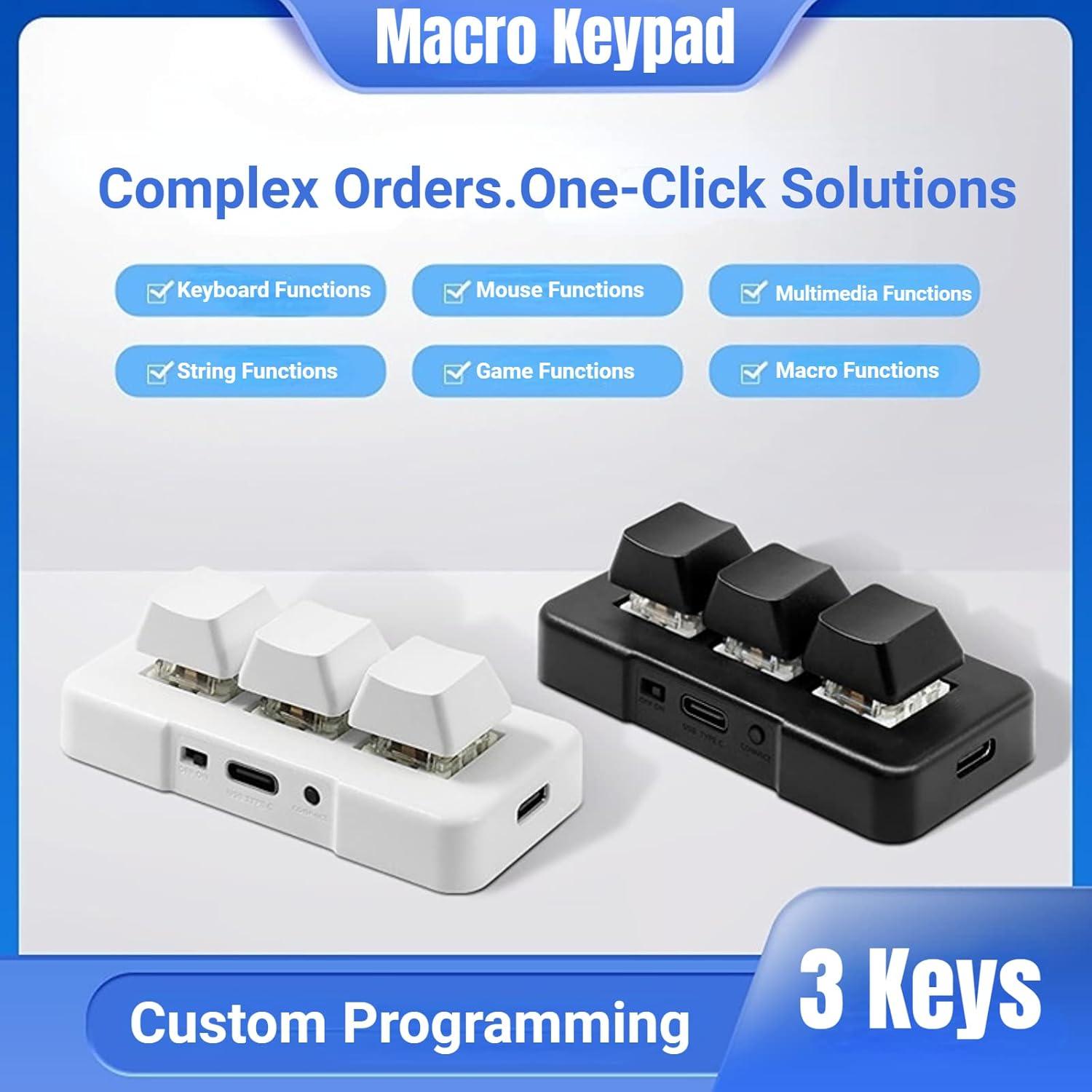 Yoidesu 3 Key Mini Keypad One Handed RGB Mechanical Gaming Keyboard DIY Programmable Macro Keyboard, Plug and Play, USB Gaming Keyboard Programming Macro Keys for Office, Game,