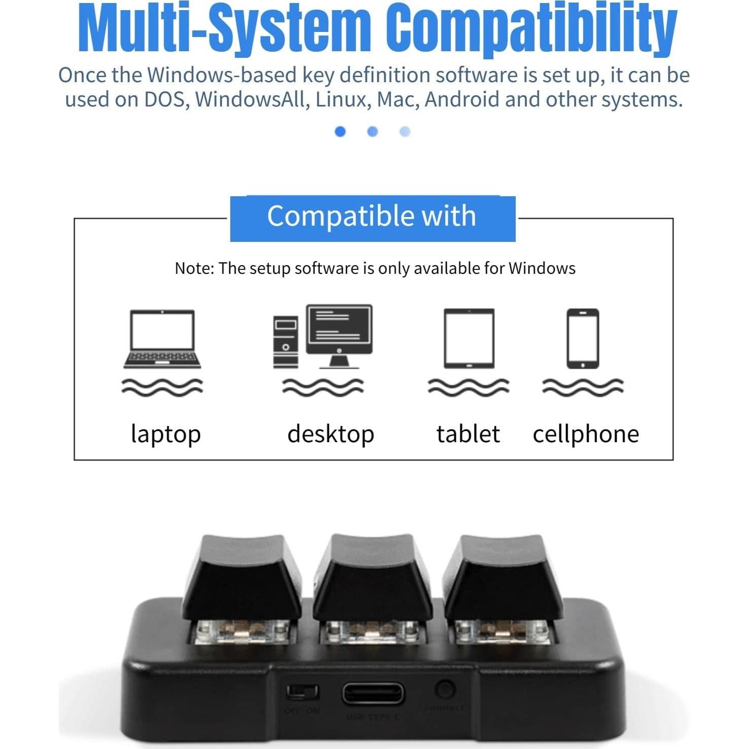 Yoidesu 3 Key Mini Keypad One Handed RGB Mechanical Gaming Keyboard DIY Programmable Macro Keyboard, Plug and Play, USB Gaming Keyboard Programming Macro Keys for Office, Game,