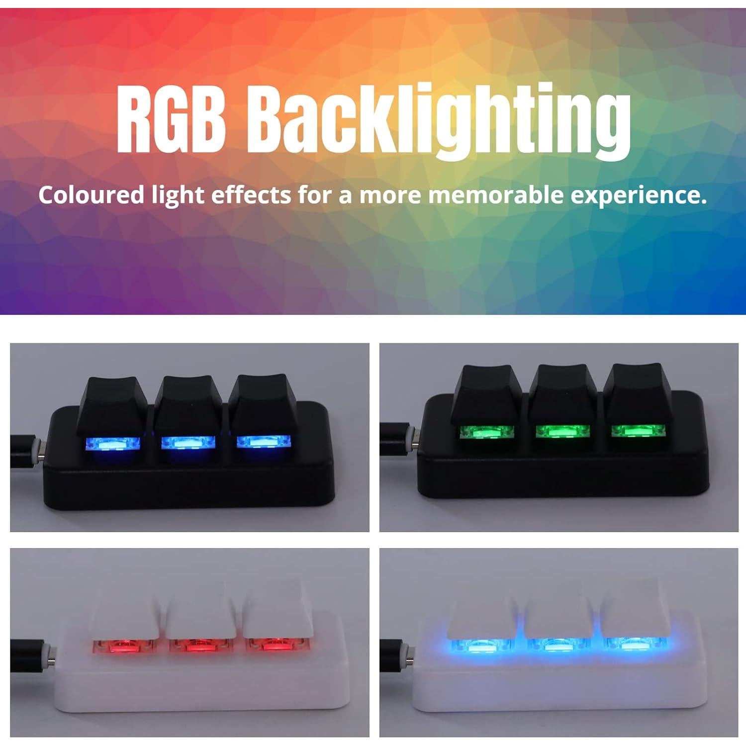 Yoidesu 3 Key Mini Keypad One Handed RGB Mechanical Gaming Keyboard DIY Programmable Macro Keyboard, Plug and Play, USB Gaming Keyboard Programming Macro Keys for Office, Game,