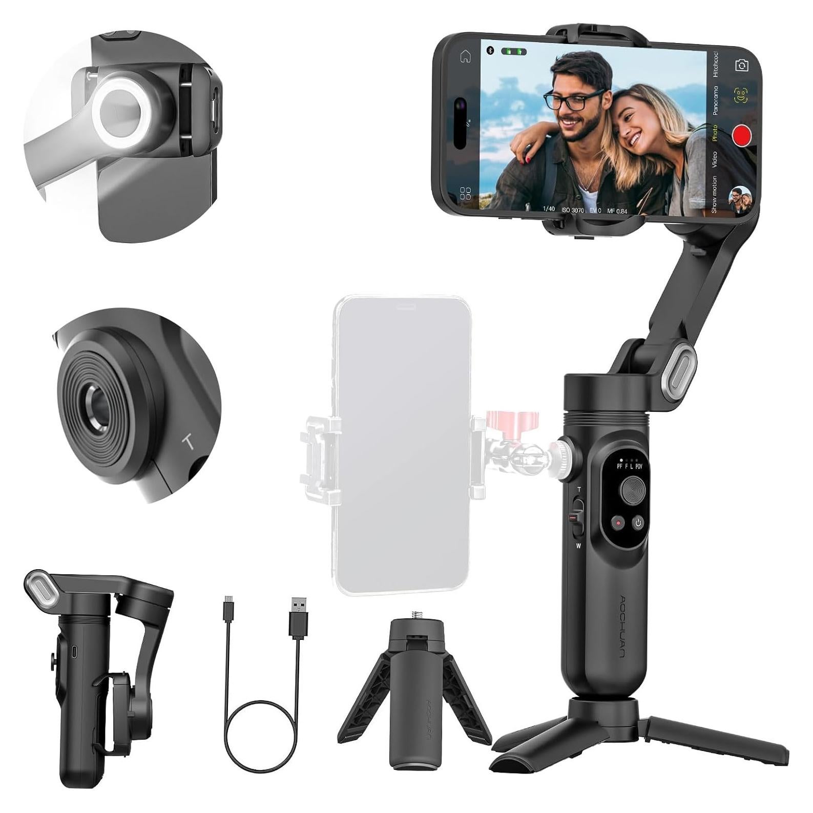 Gimbal Estabilizador 3 Ejes AOCHUAN para iPhone y Android - Smart X Negro