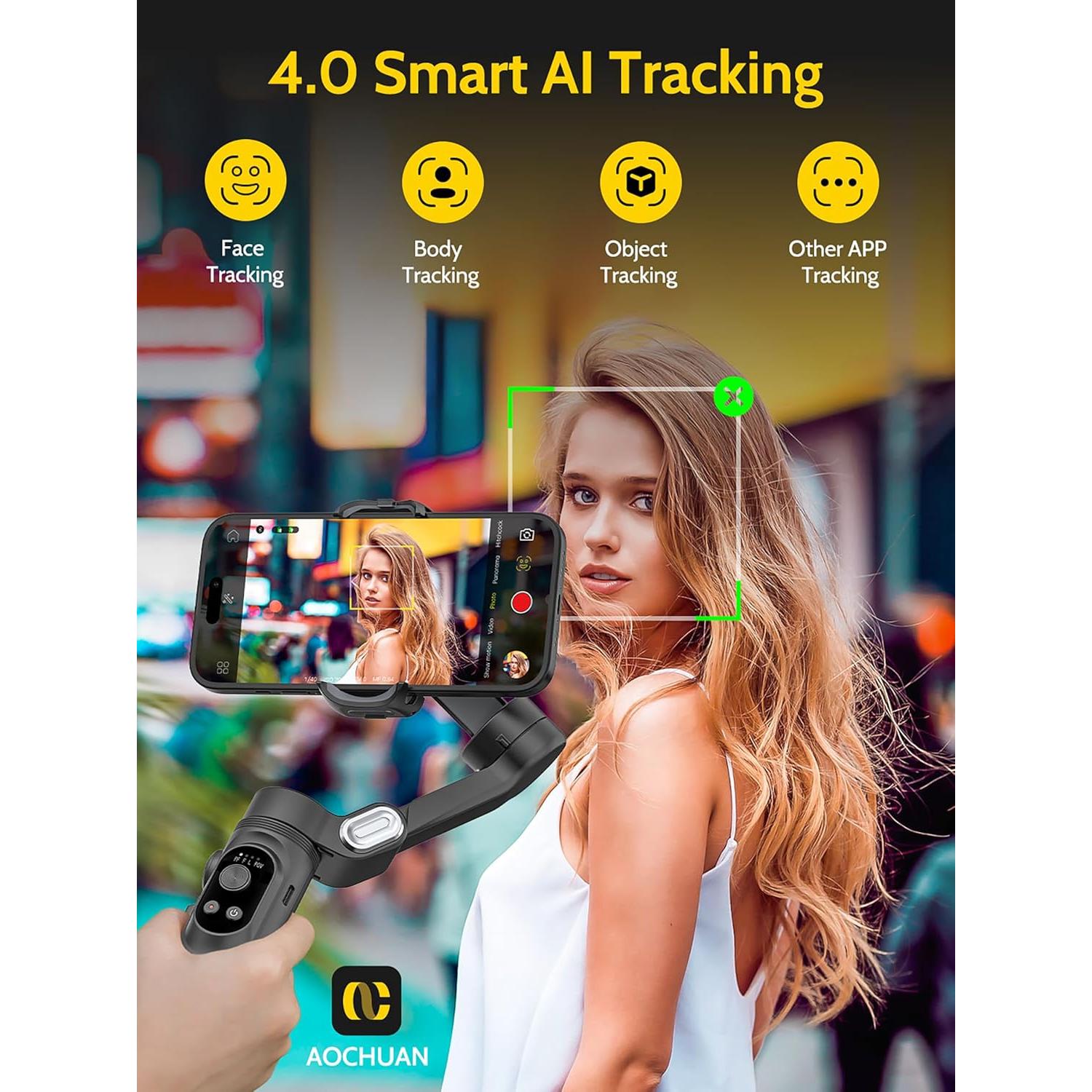 Gimbal Estabilizador 3 Ejes AOCHUAN para iPhone y Android - Smart X Negro
