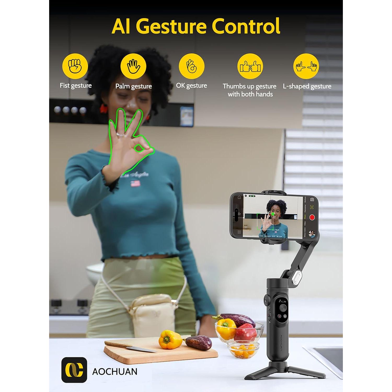 Gimbal Estabilizador 3 Ejes AOCHUAN para iPhone y Android - Smart X Negro