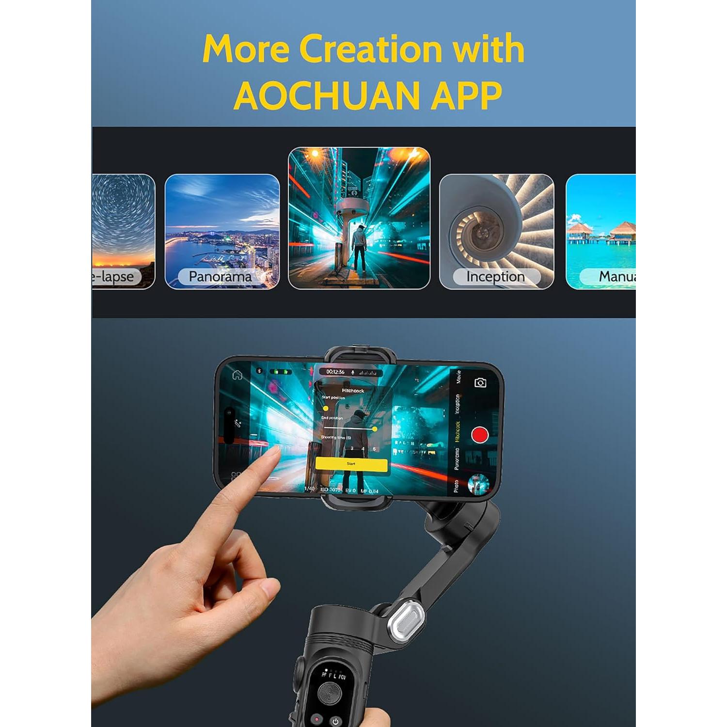 Gimbal Estabilizador 3 Ejes AOCHUAN para iPhone y Android - Smart X Negro