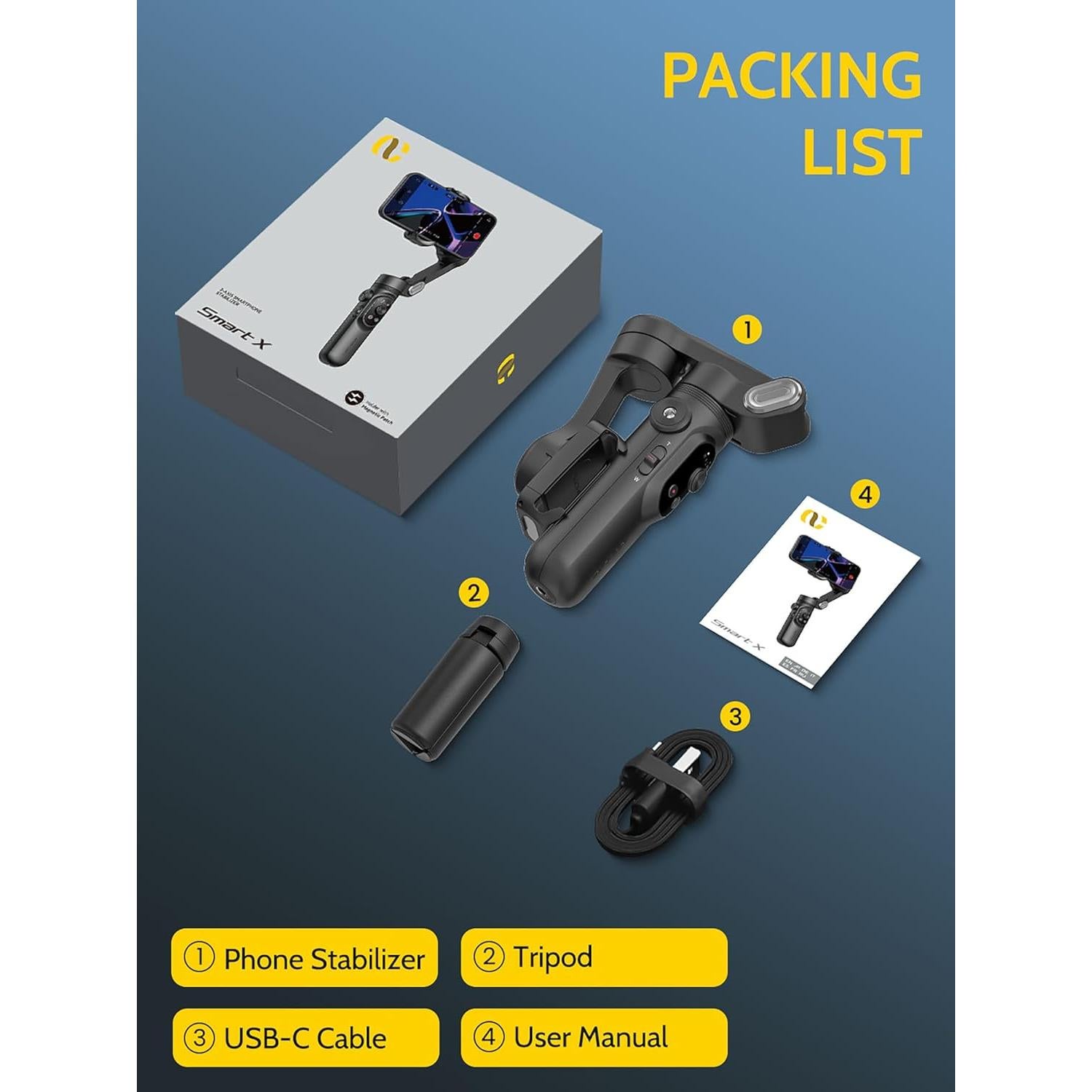 Gimbal Estabilizador 3 Ejes AOCHUAN para iPhone y Android - Smart X Negro