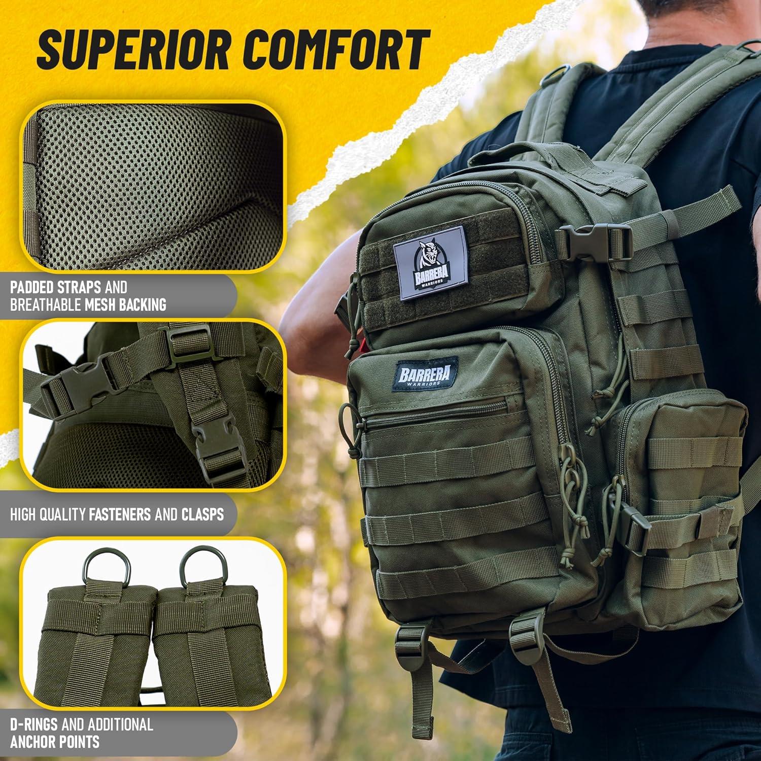 Mochila táctica 25L BARRERA Warriors verde oliva con sistema MOLLE