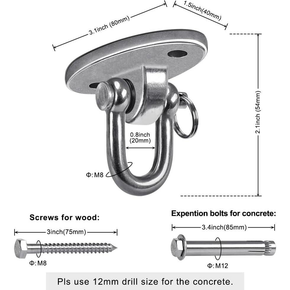 Ganchos de Columpio SELEWARE Acero Inoxidable 180° 907kg