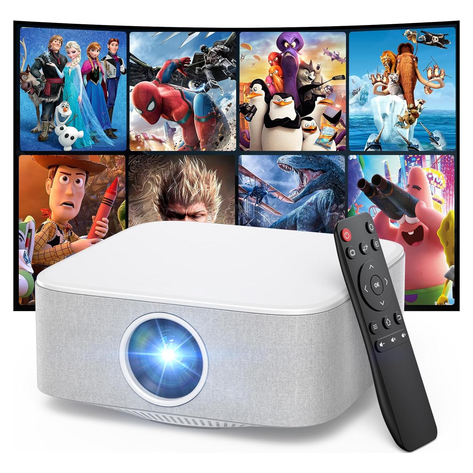 Portable Mini Projector with Electric Focus, NICPOW Full HD 1080P Projector, Bluetooth Movie Projector with Auto Keystone, Two-Way Bluetooth, Ideal for Indoor Outdoor Use, White