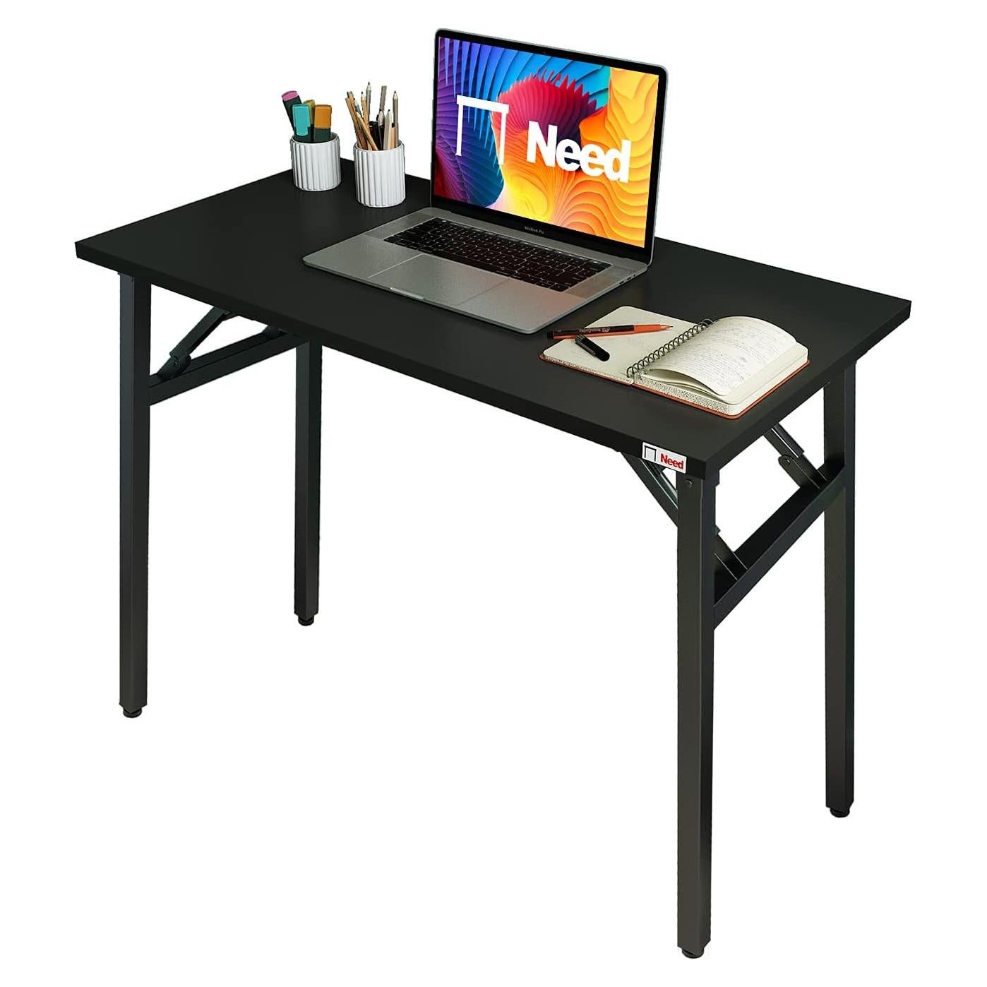 Need Folding Desk - 31 1/2" No Assembly Foldable Small Computer Table,Sturdy and Heavy Duty Writing Desk for Small Spaces, Black&Black Frame