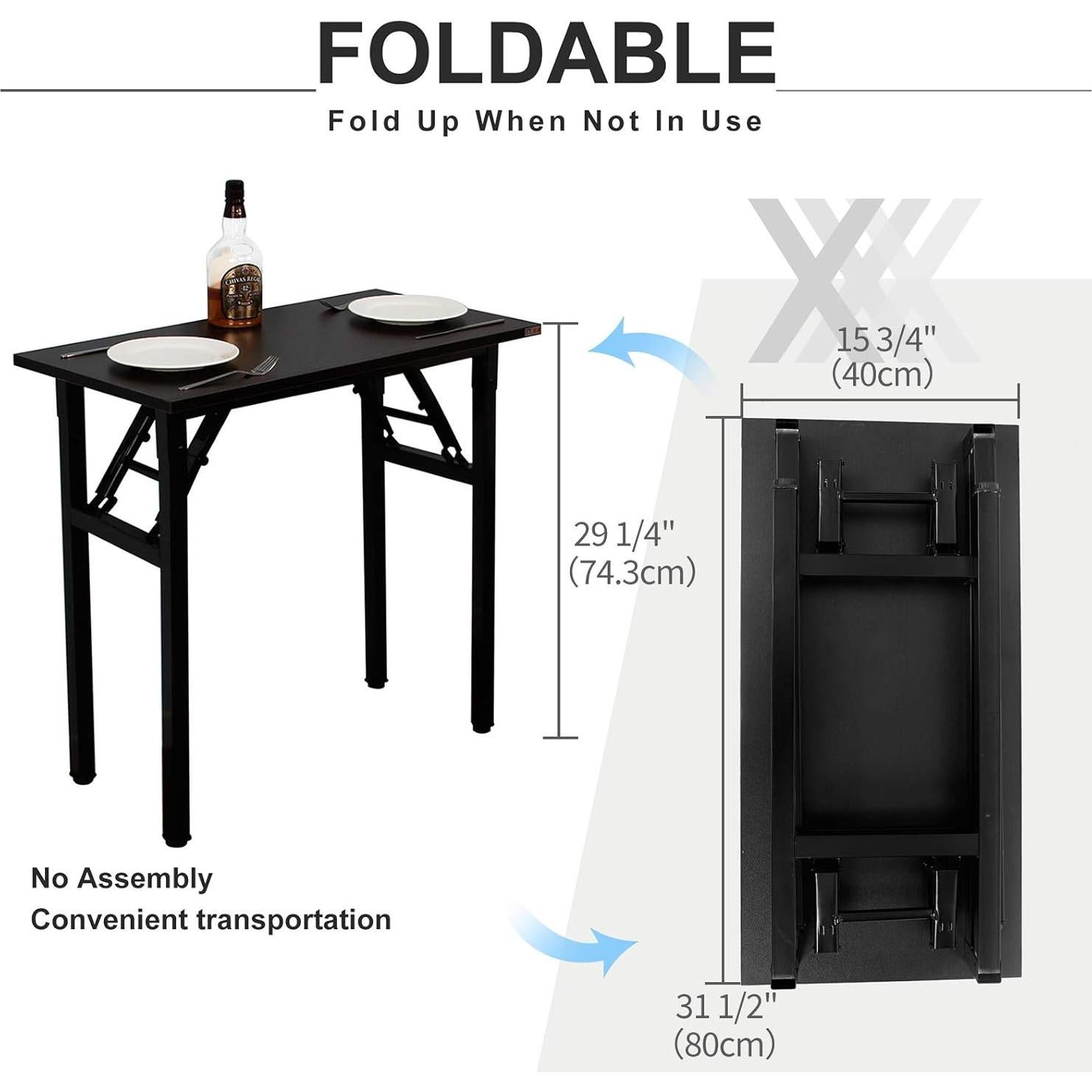 Need Folding Desk - 31 1/2" No Assembly Foldable Small Computer Table,Sturdy and Heavy Duty Writing Desk for Small Spaces, Black&Black Frame