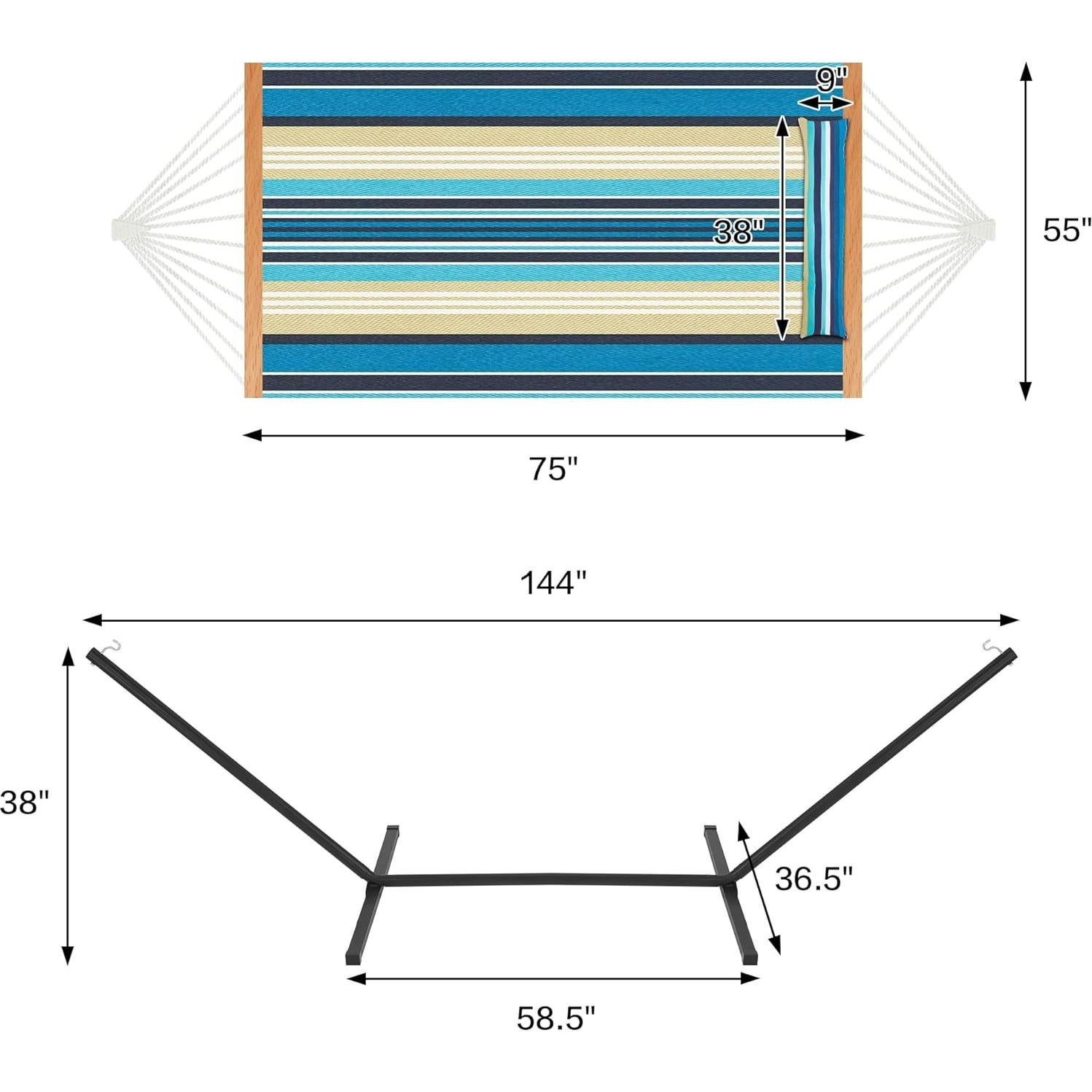 Hamaca Doble Homgava con Soporte Acero 480 lbs Rayas Azules