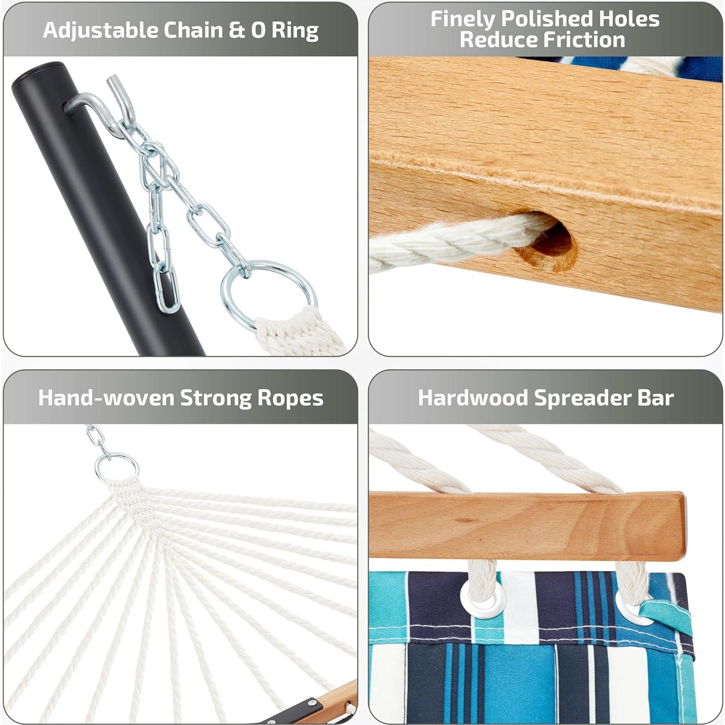 Hamaca Doble Homgava con Soporte Acero 480 lbs Rayas Azules