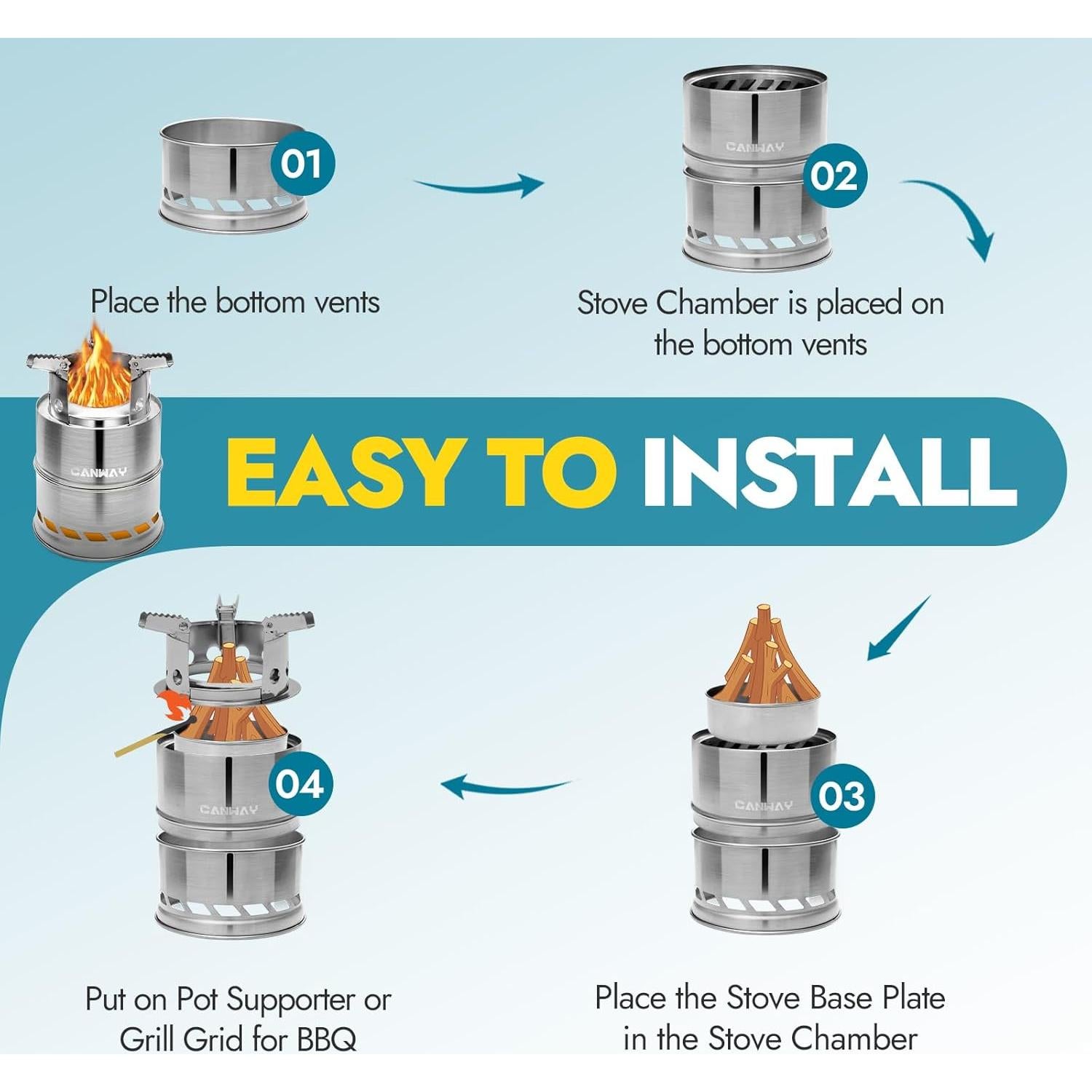 Estufa de Camping CANWAY OT-CS0102 Acero Inoxidable Plegable
