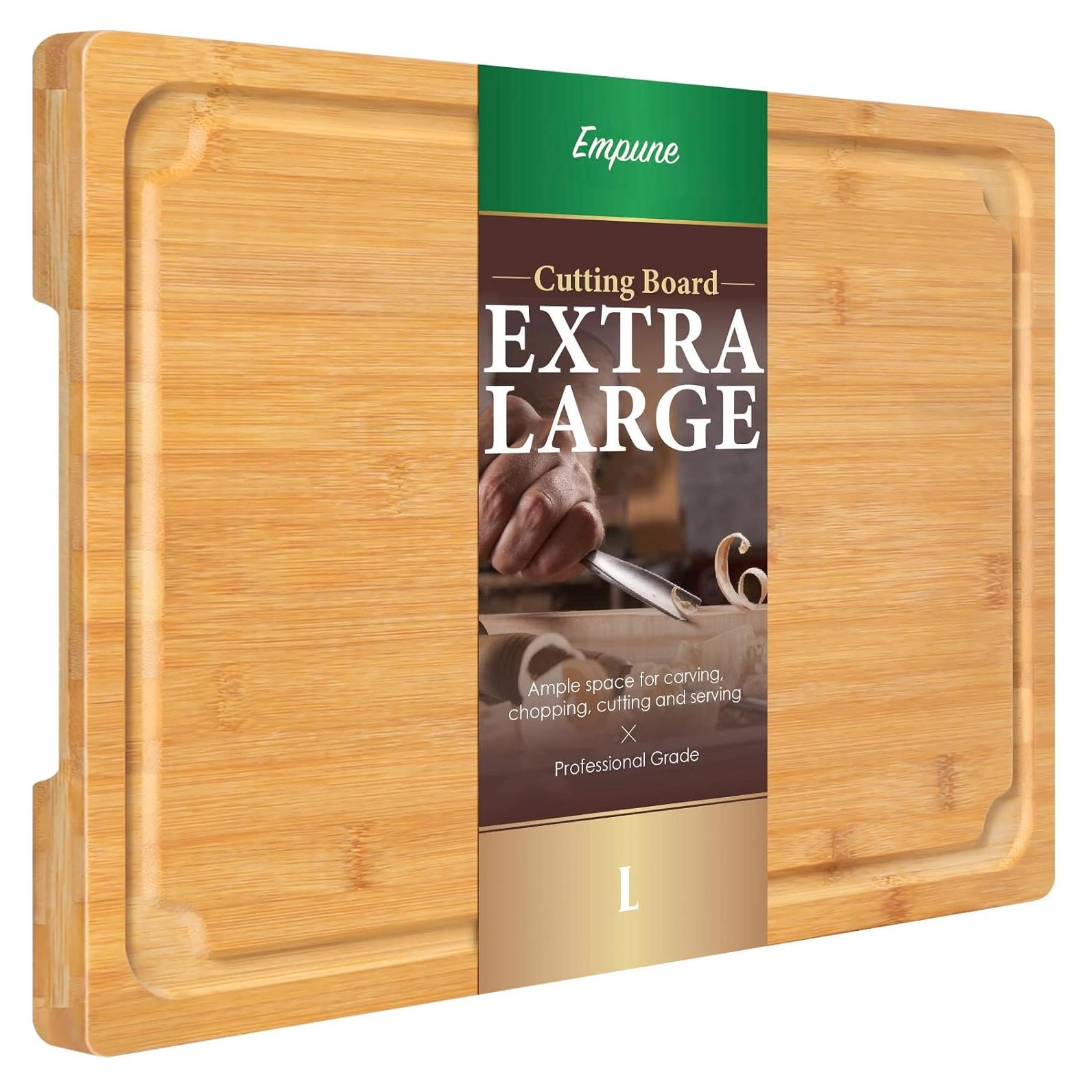 Extra Large Cutting Board, 16" Bamboo Cutting Boards for Kitchen with Juice Groove and Handles Kitchen Chopping Board for Meat Cheese board Heavy Duty Serving Tray, L, Empune