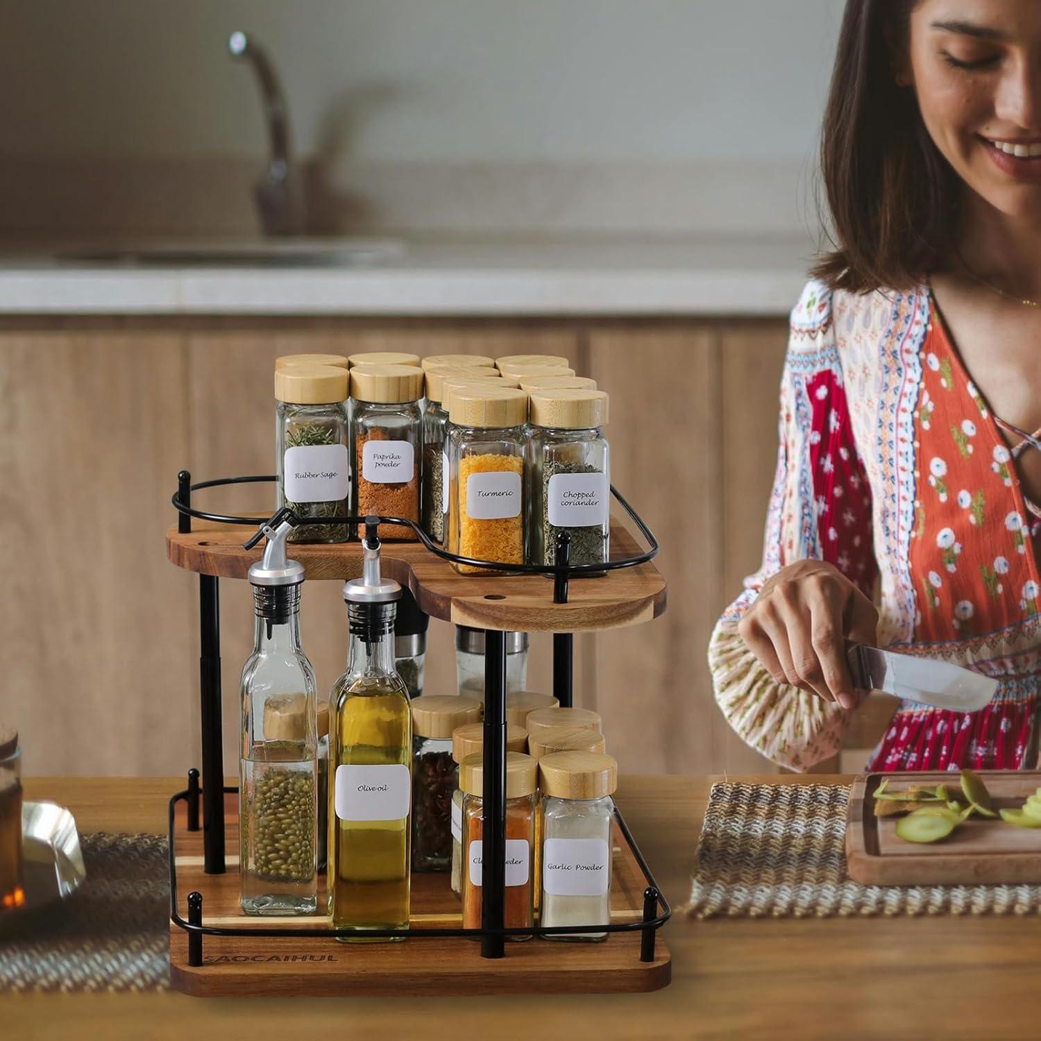 Organizador de Especias Giratorio SAOCAIHUL de Madera Acacia 30CM