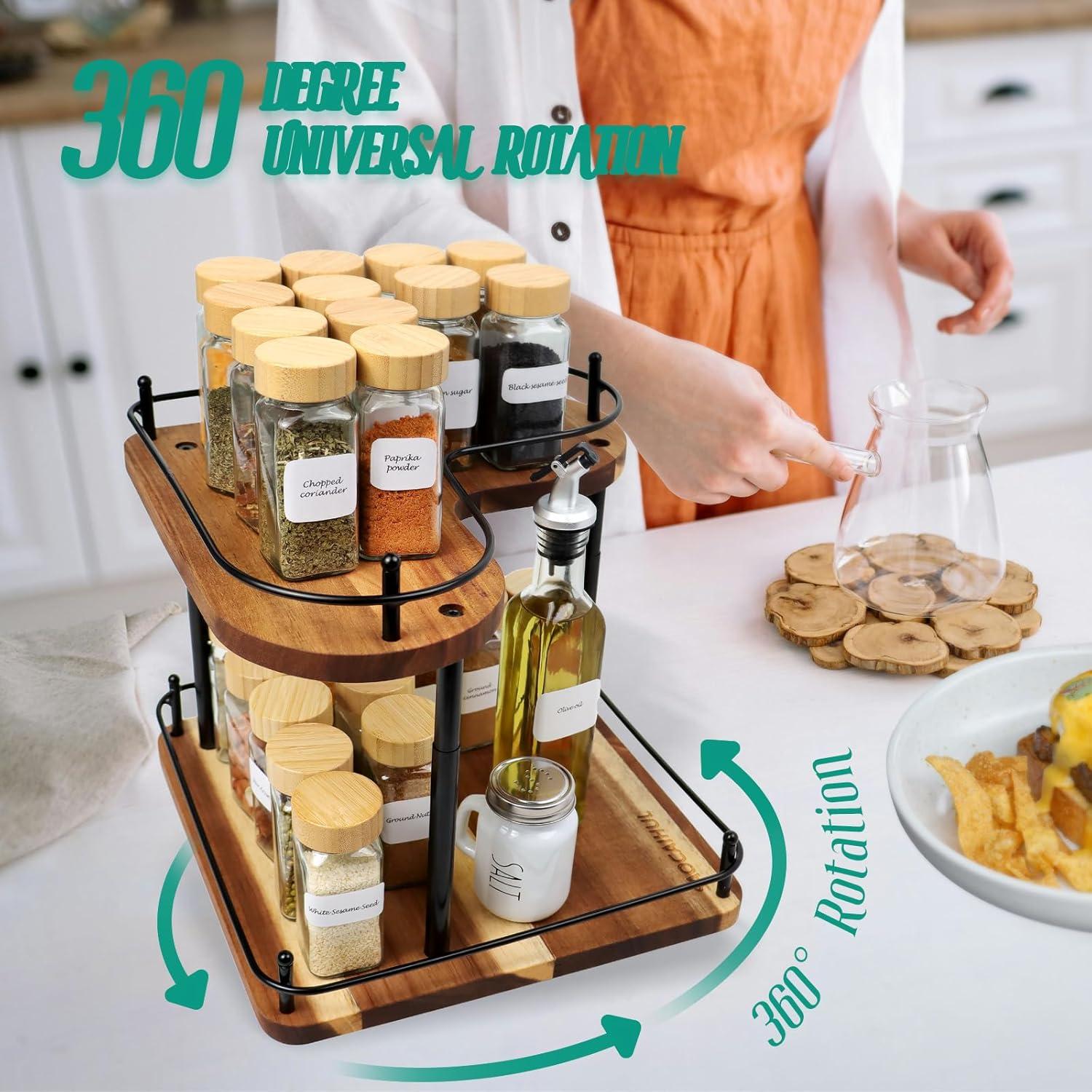 Organizador de Especias Giratorio SAOCAIHUL de Madera Acacia 30CM