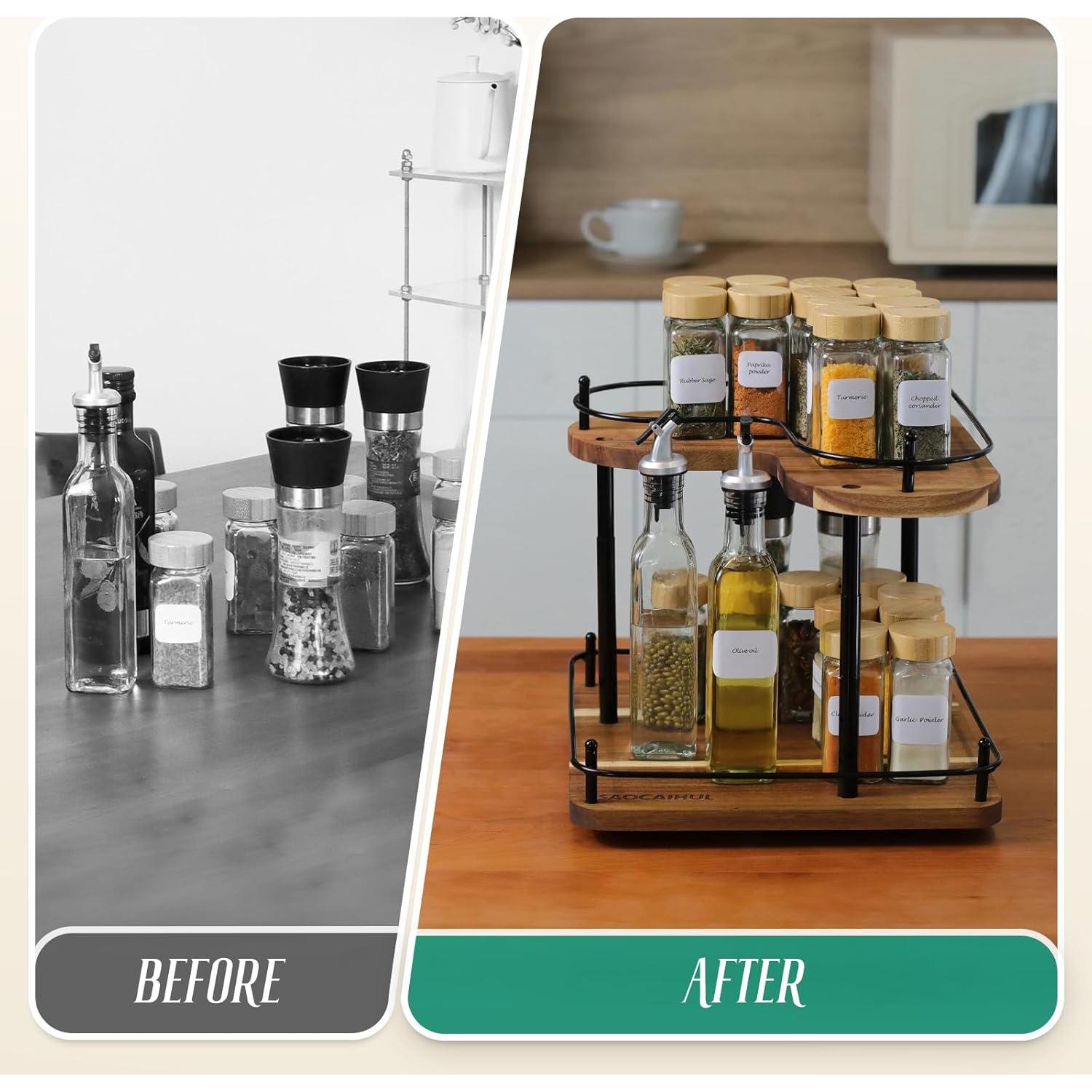 Organizador de Especias Giratorio SAOCAIHUL de Madera Acacia 30CM