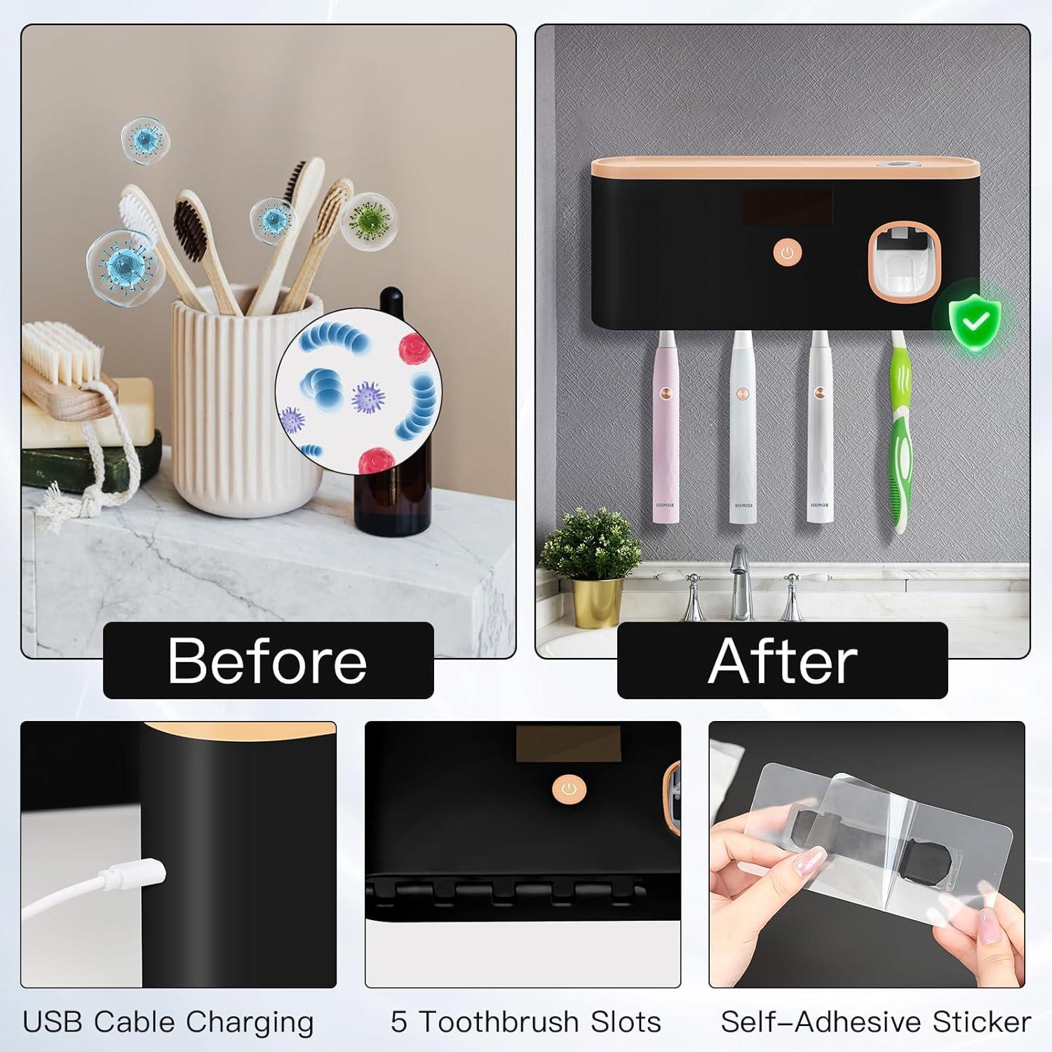 Soporte de Cepillos de Dientes LXIANGN con Esterilizador USB 5 Ranuras