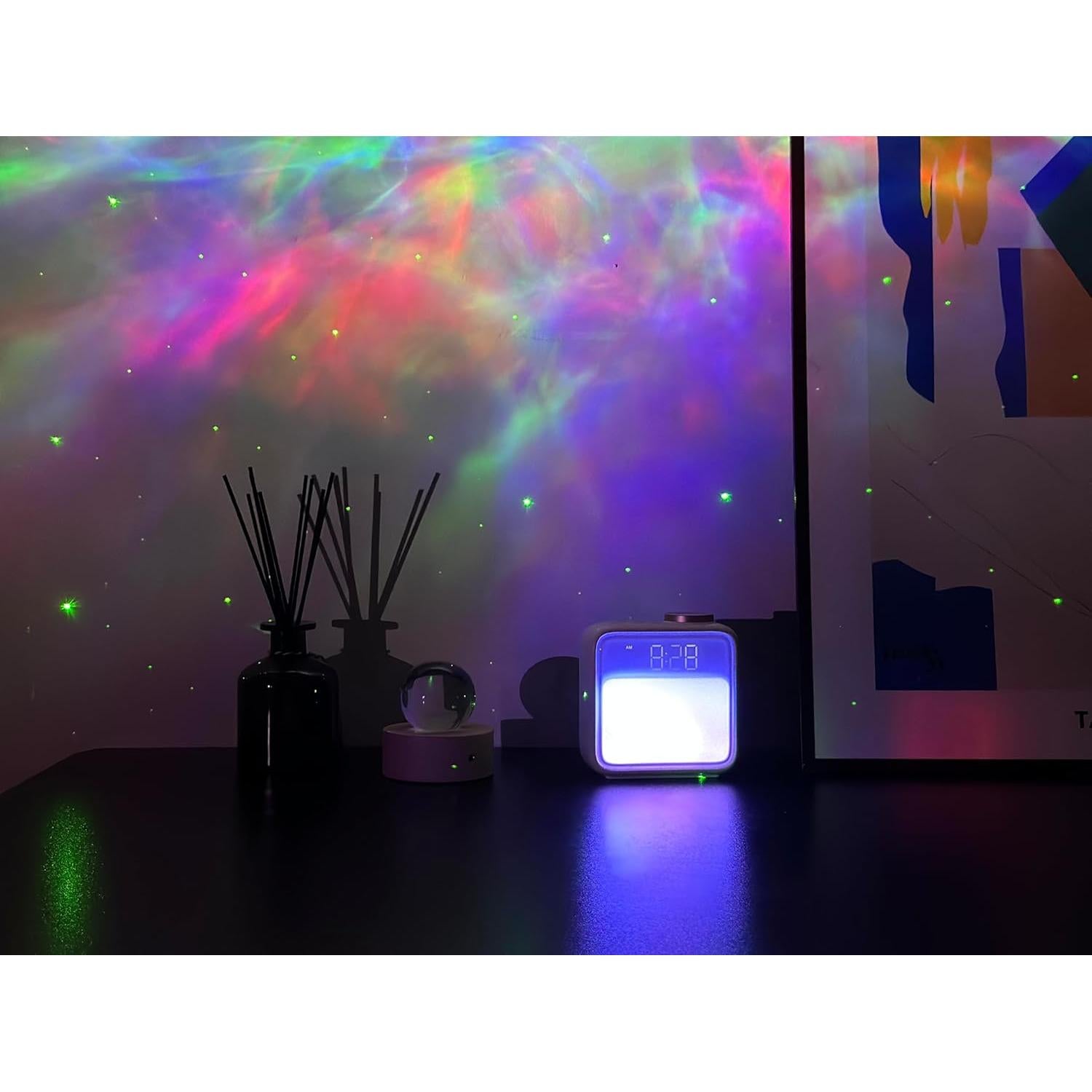 AIRIVO Alarm Clock Night Lights, Built-in Battery Alarm Clock for Bedrooms, 6 Scenes & White Noise Sync, Dual Alarms & Snooze, for Heavy Sleepers, Gifts for Kids Teens