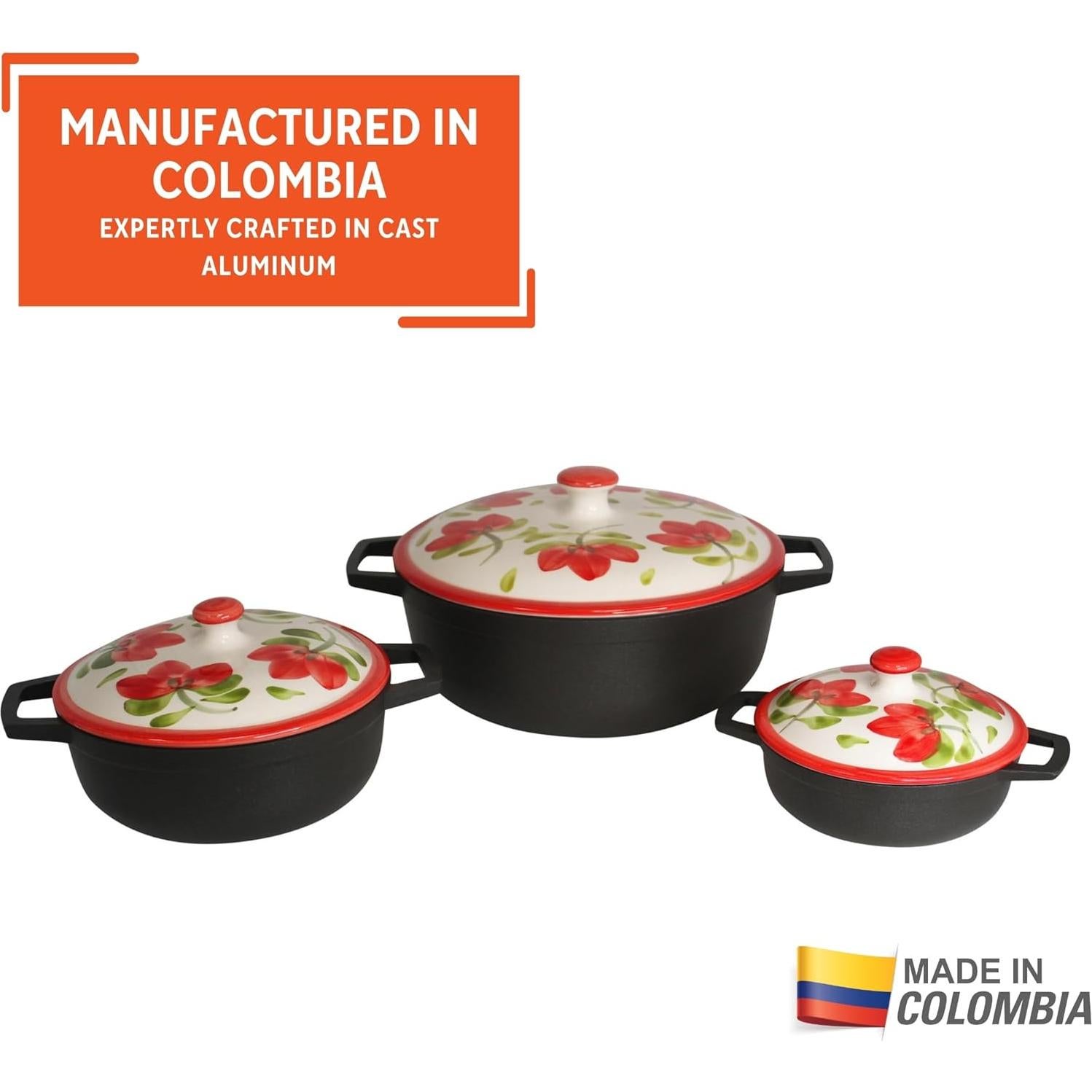 Set de Calderos IMUSA 6 Piezas Aluminio Antiadherente 14-18-24cm