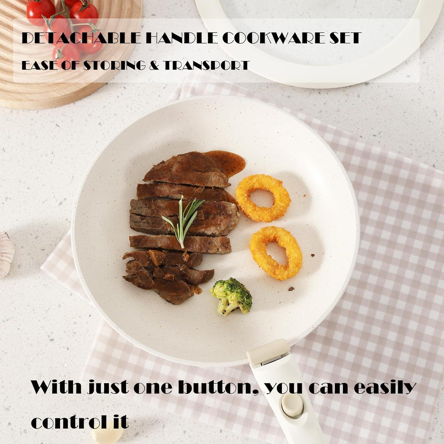 Juego de Ollas y Sartenes vkoocy 5 Piezas Cerámica Crema