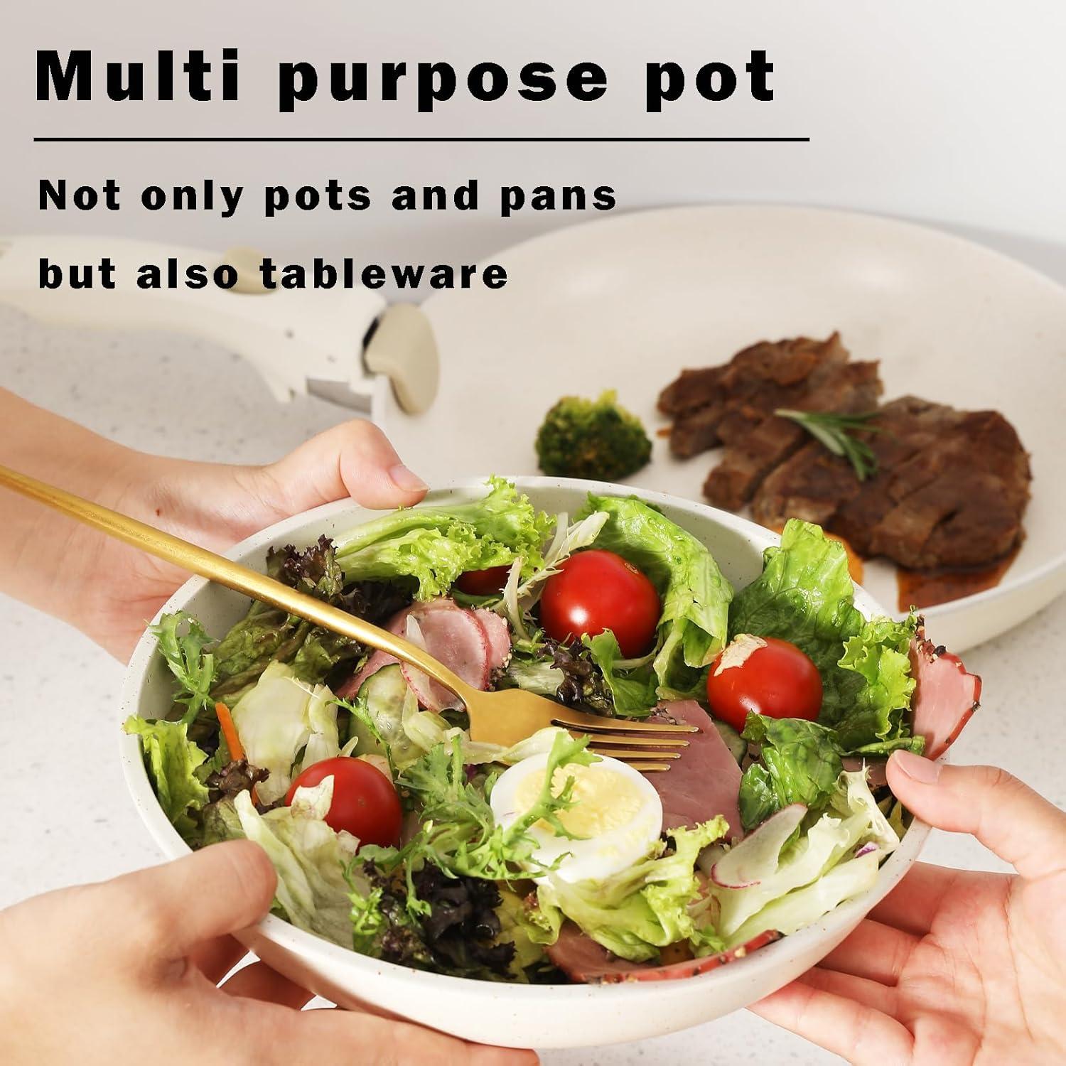 Juego de Ollas y Sartenes vkoocy 5 Piezas Cerámica Crema