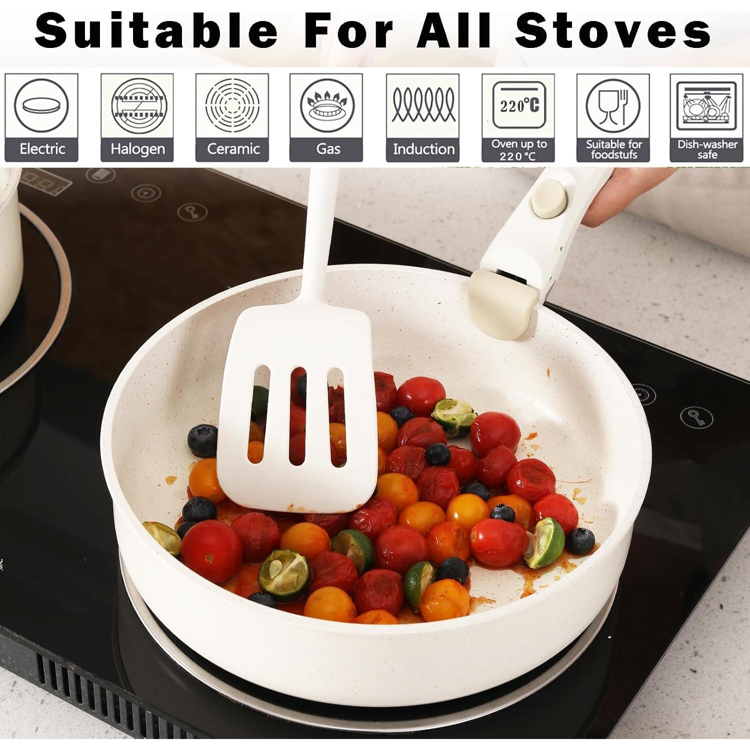 Juego de Ollas y Sartenes vkoocy 5 Piezas Cerámica Crema