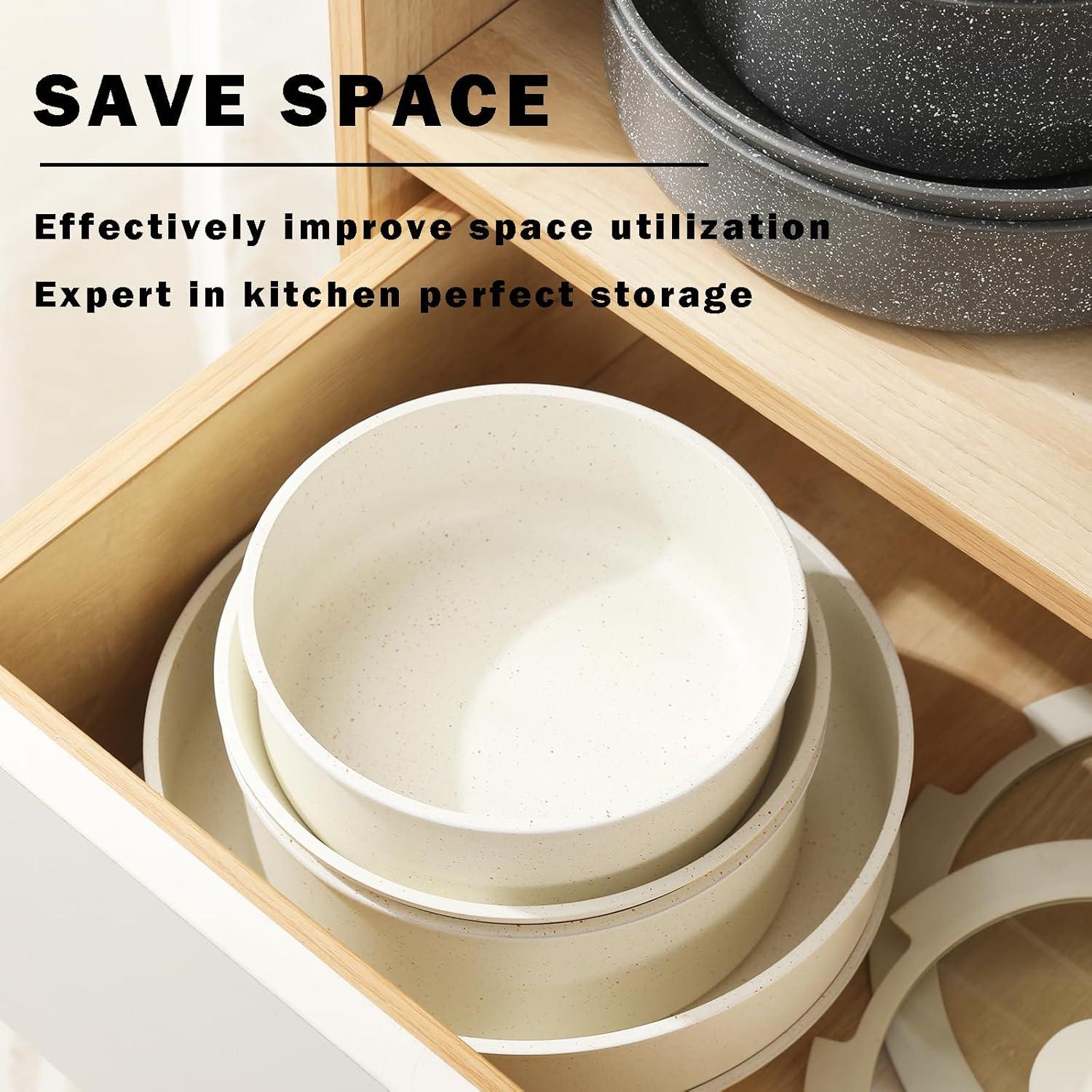 Juego de Ollas y Sartenes vkoocy 5 Piezas Cerámica Crema