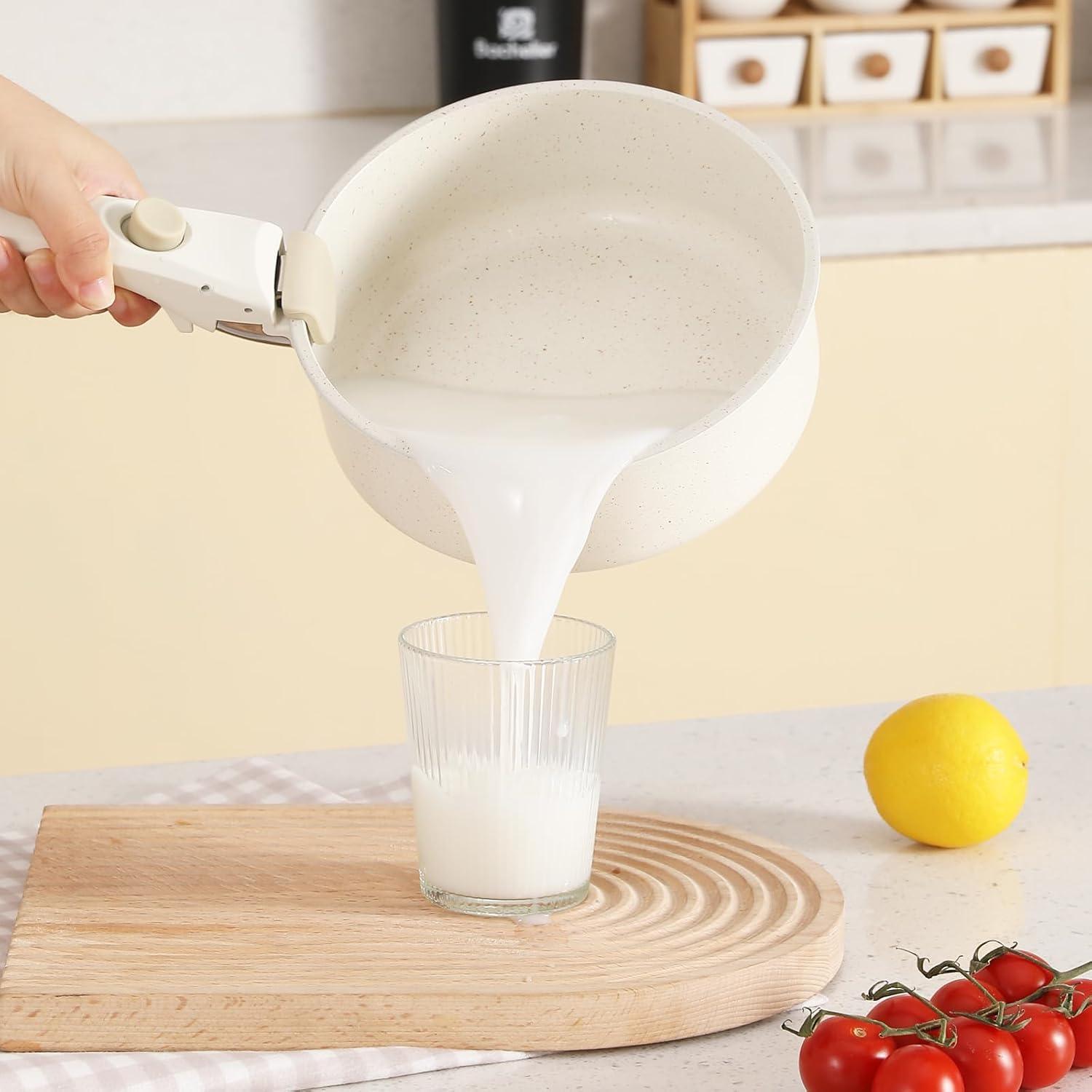 Juego de Ollas y Sartenes vkoocy 5 Piezas Cerámica Crema