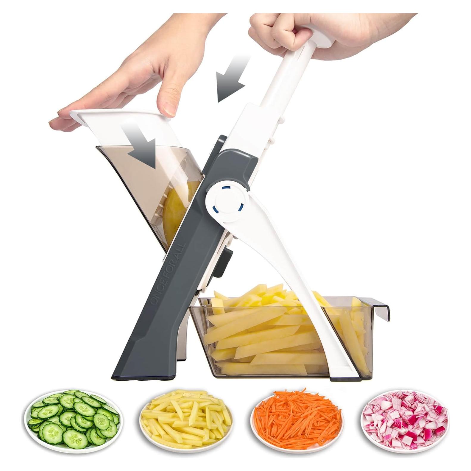 Cortador de Verduras Mandolina QieCai Gris con Contenedor 30 Cortes