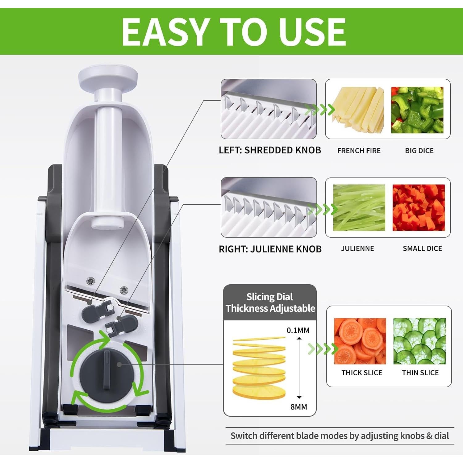 Cortador de Verduras Mandolina QieCai Gris con Contenedor 30 Cortes