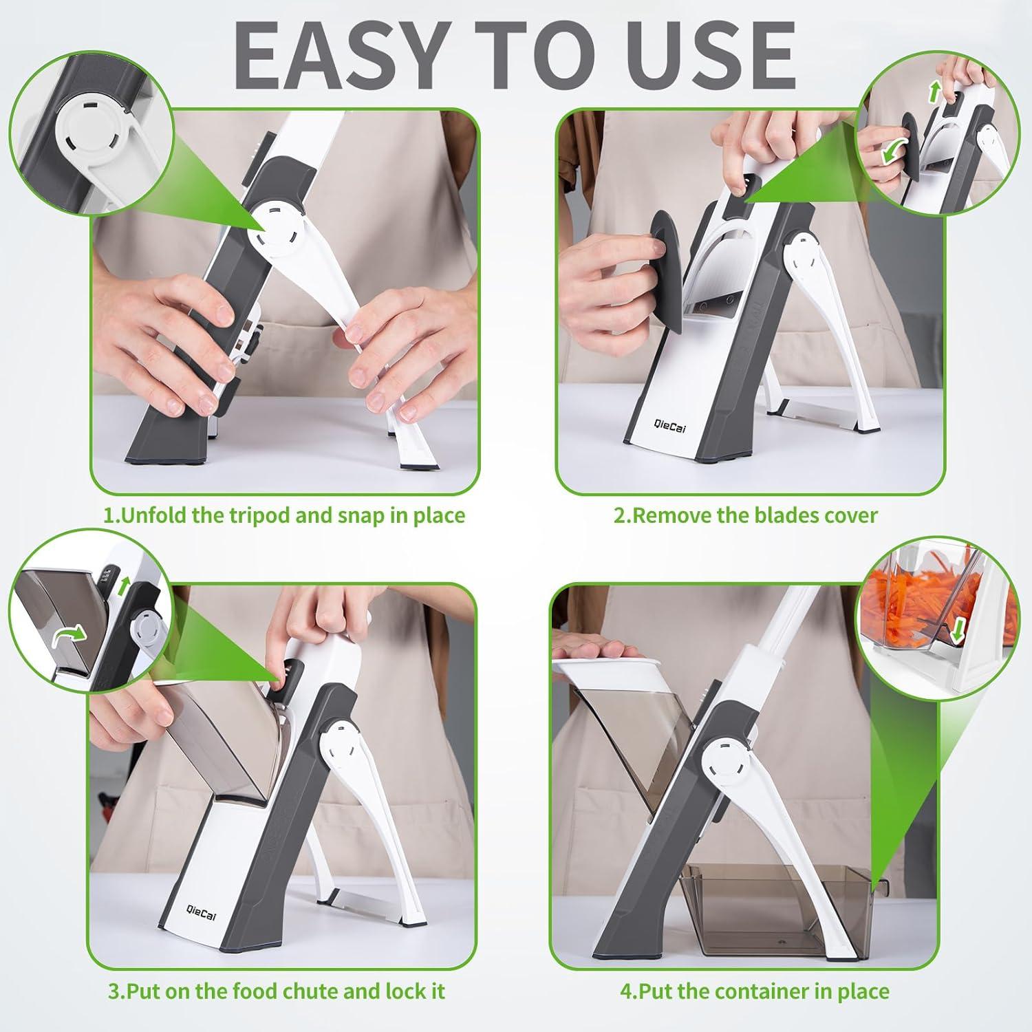 Cortador de Verduras Mandolina QieCai Gris con Contenedor 30 Cortes