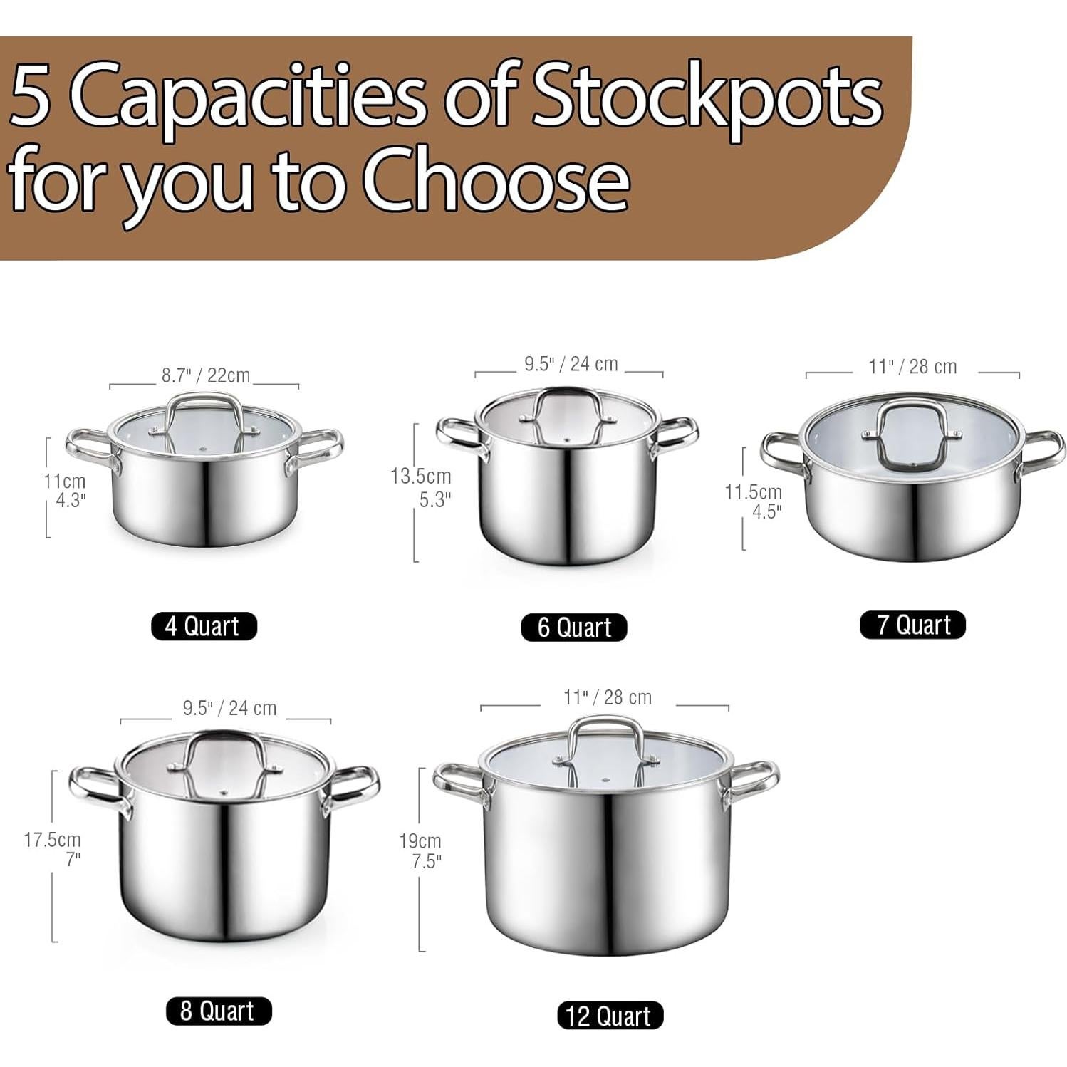 Olla Cook N Home de Acero Inoxidable 8 Qt con Tapa Vidrio