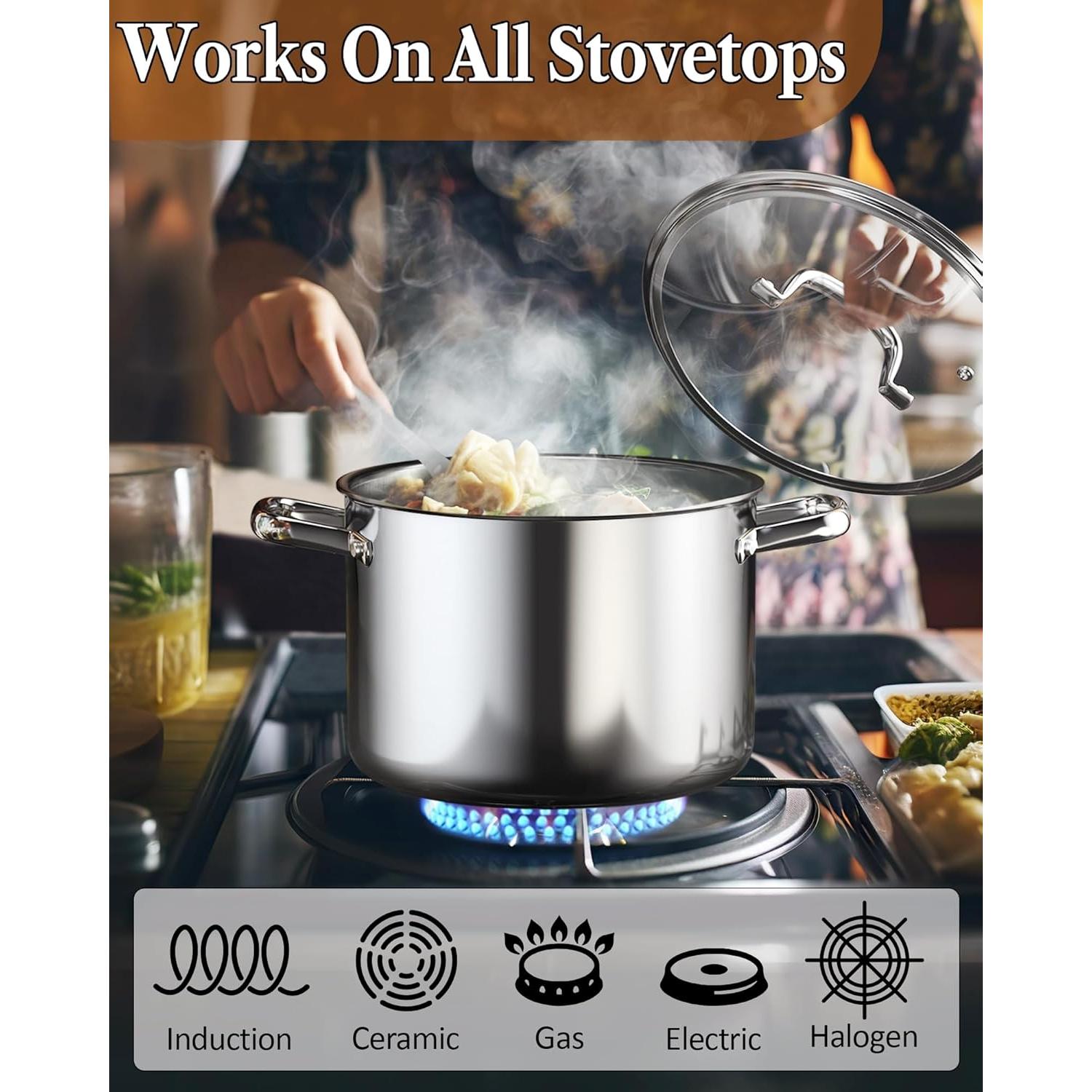 Olla Cook N Home de Acero Inoxidable 8 Qt con Tapa Vidrio