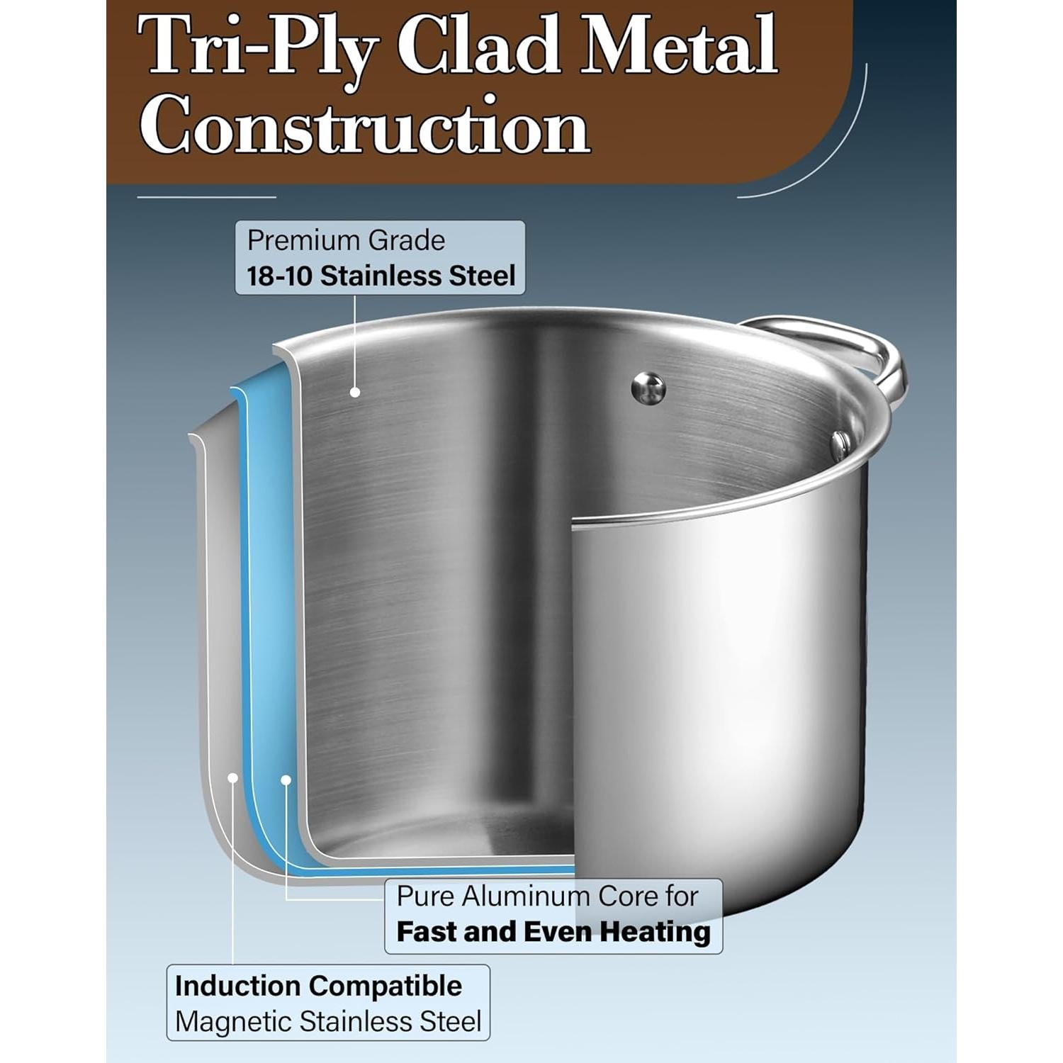 Olla Cook N Home de Acero Inoxidable 8 Qt con Tapa Vidrio