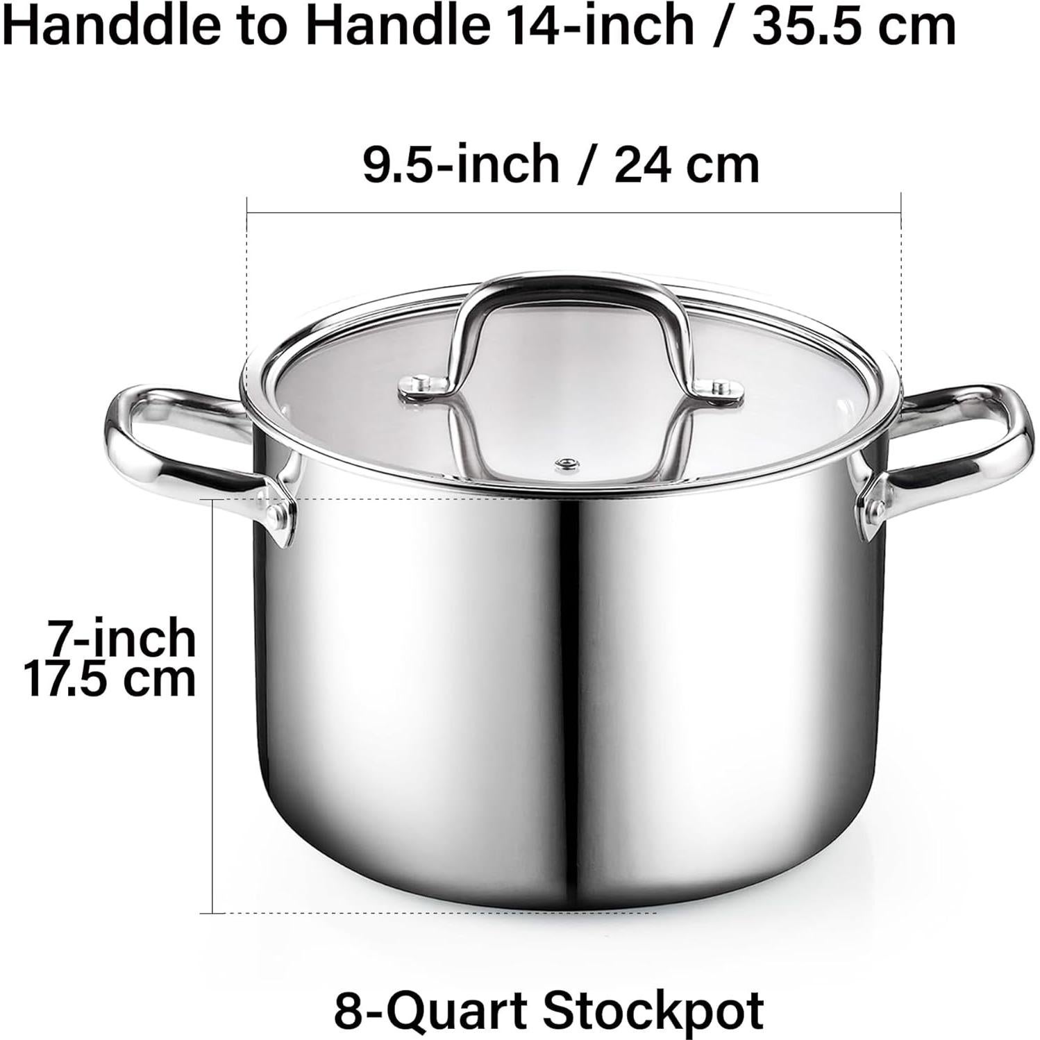 Olla Cook N Home de Acero Inoxidable 8 Qt con Tapa Vidrio