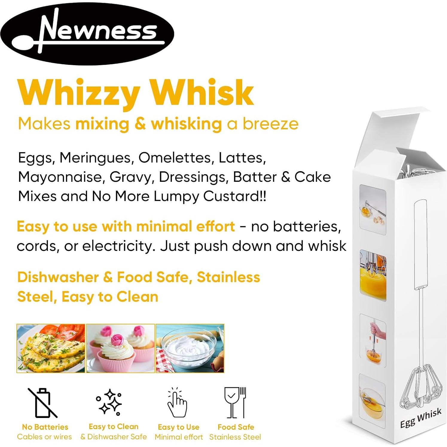 Newness Stainless Steel Whisk Blender for Home - Versatile Tool for Egg Beater, Milk Frother, Hand Push Mixer Stirrer - Kitchen Utensil for Blending, Whisking, Beating & Stirring