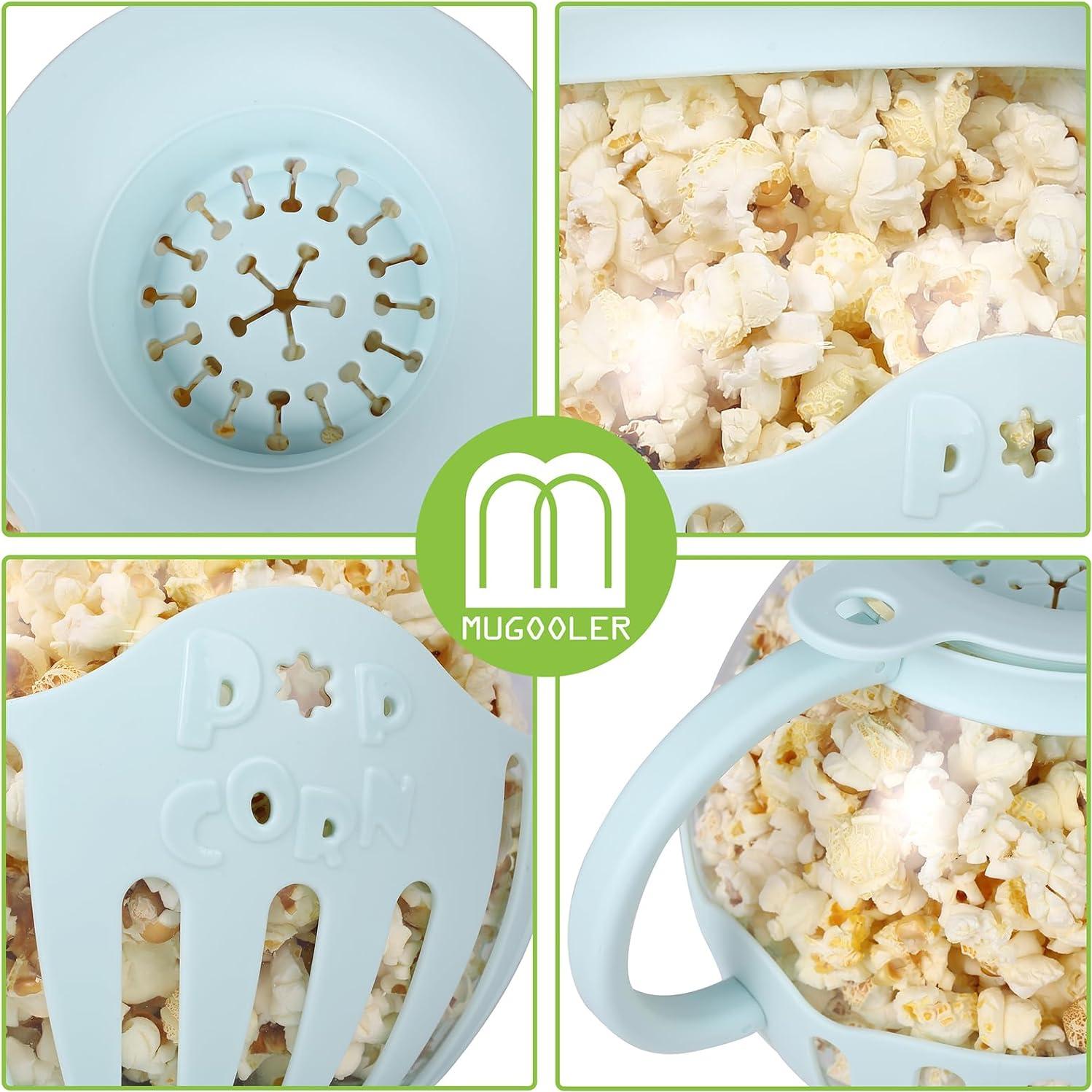 MMUGOOLER Glass Microwave Popcorn Popper, 2.25QT Original Popcorn Jar with Silicone Lid, Without BPA, Dishwasher Safe- Blue