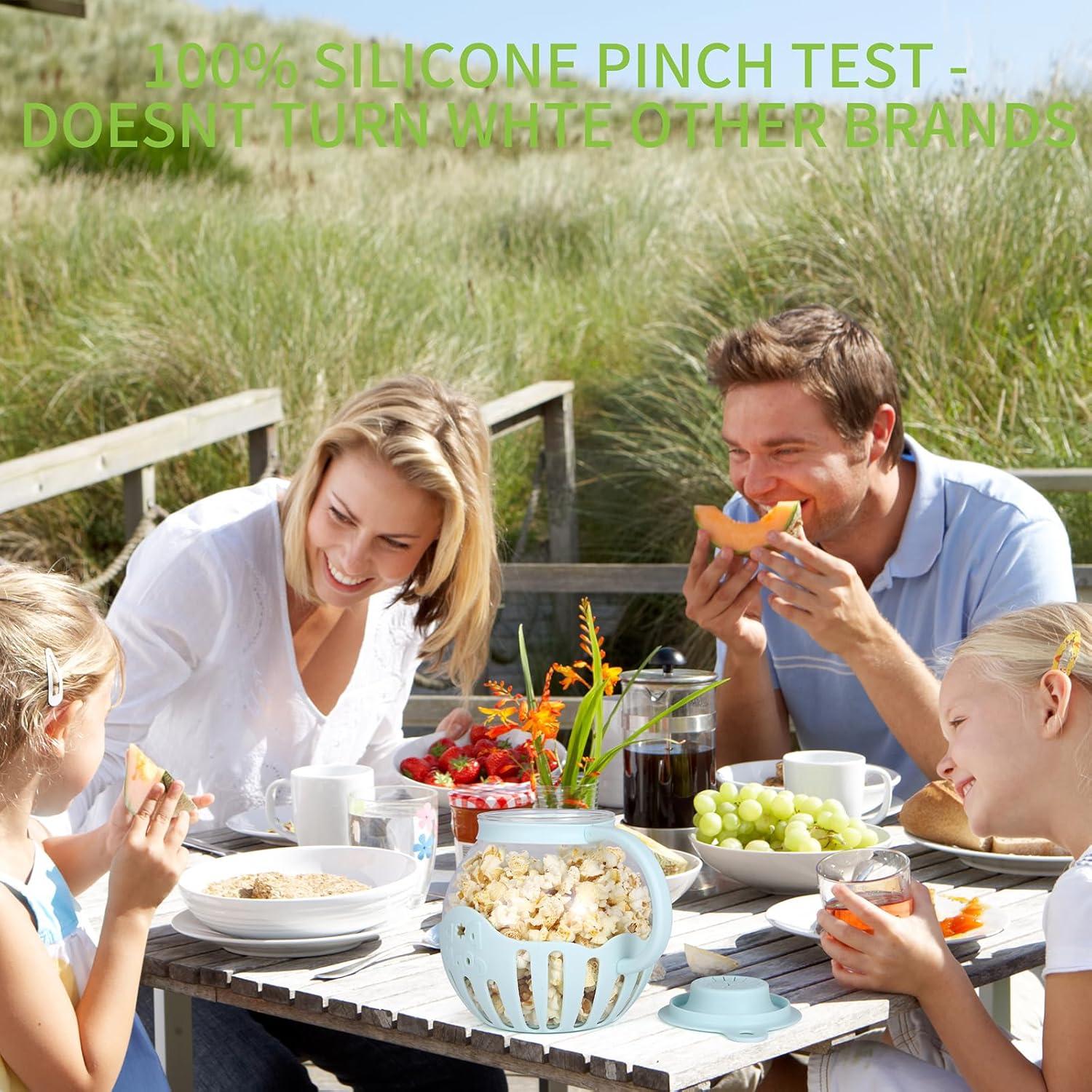 MMUGOOLER Glass Microwave Popcorn Popper, 2.25QT Original Popcorn Jar with Silicone Lid, Without BPA, Dishwasher Safe- Blue