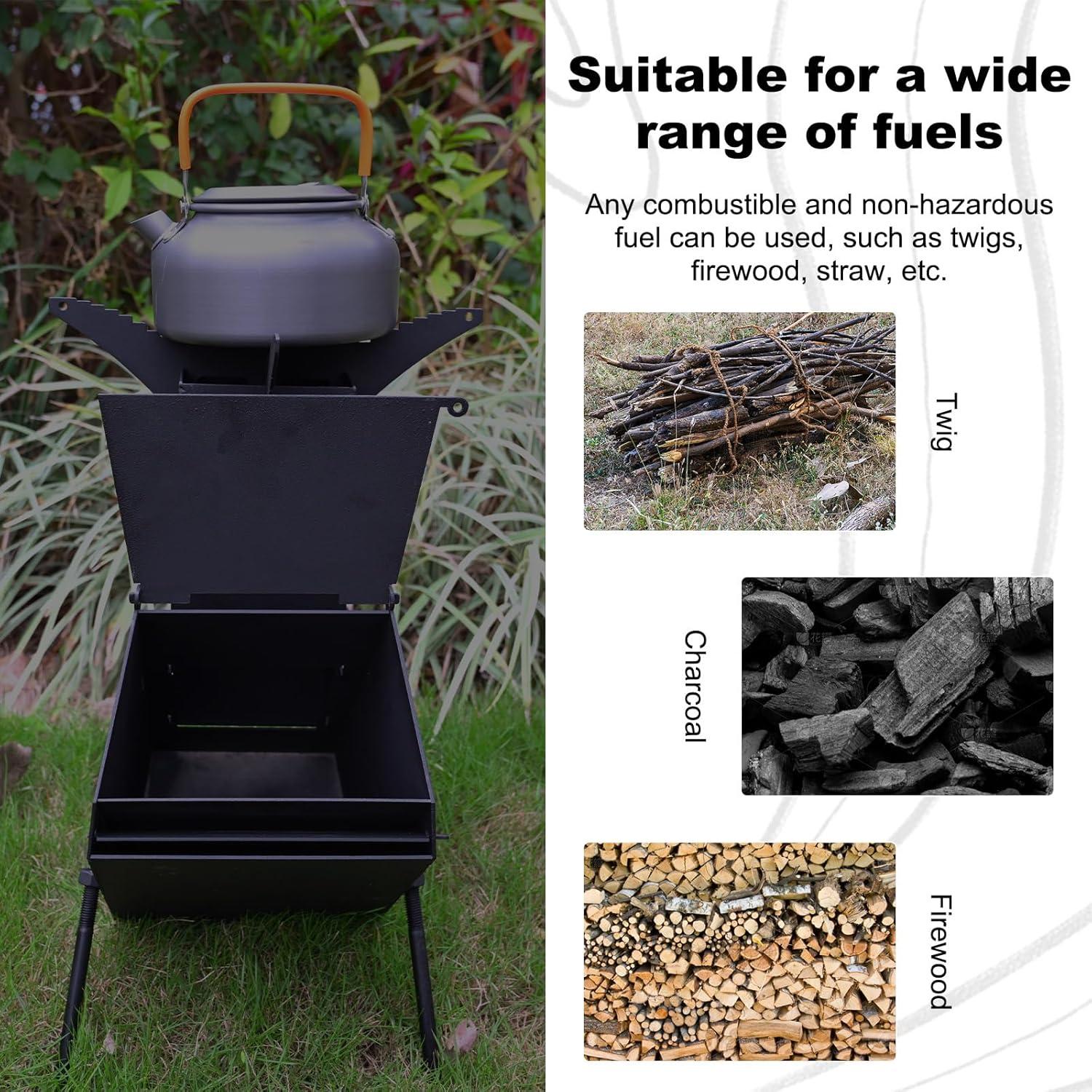 Estufa de Cohete Portátil de Leña Huojianl-3 para Camping