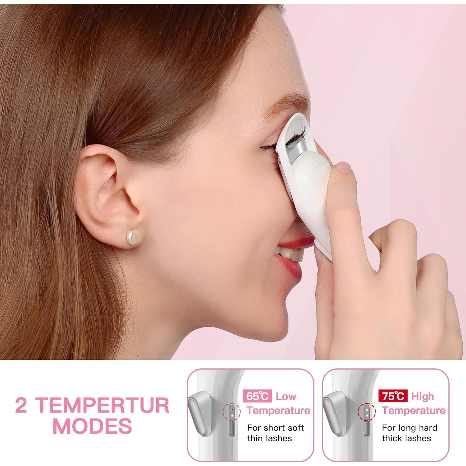 Heated Eyelash Curler Pro, 149F/167F Heat Settings, Food-Grade Silicone Pad, Rechargeable 600mAh Battery (Light Pink)