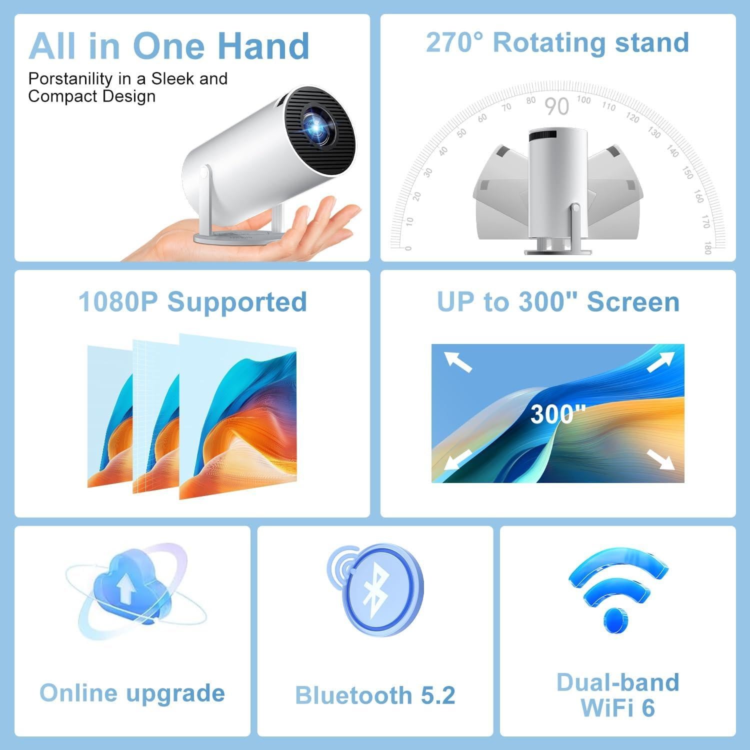 Proyector ZDSSY HY300W Smart 4K 1080P Wifi Bluetooth