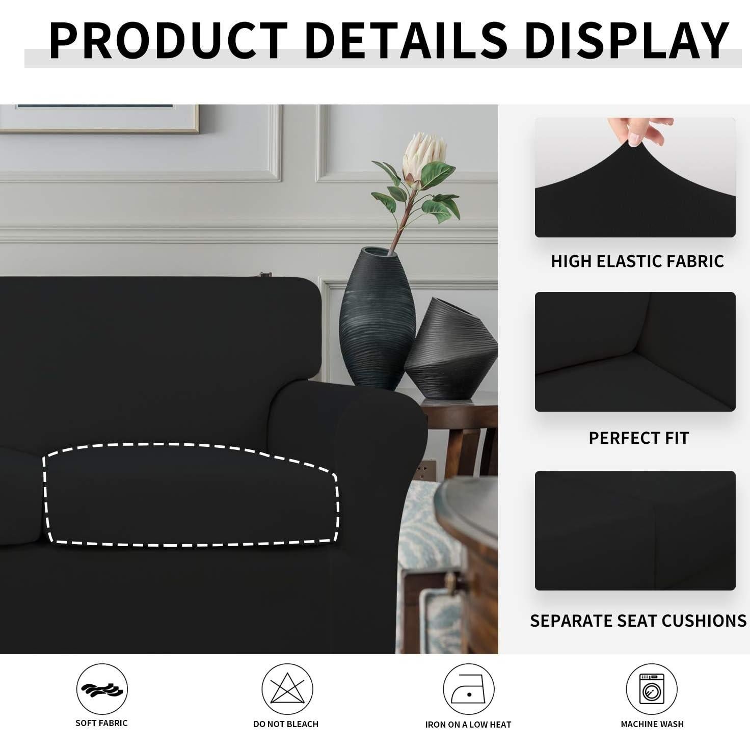 Funda de Sofá Stretch Easy-Going 3 Piezas para Loveseat Negro