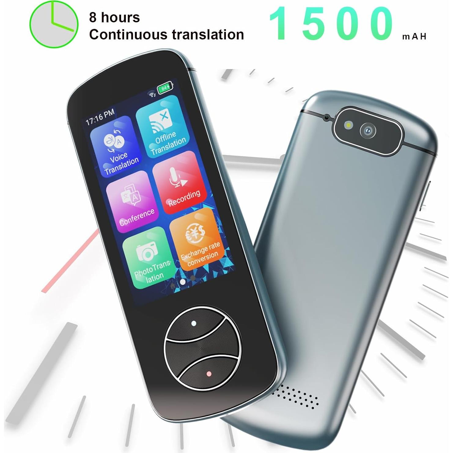 Traductor de Idiomas AI CHUNMU Gris Oscuro 137+ Idiomas Offline