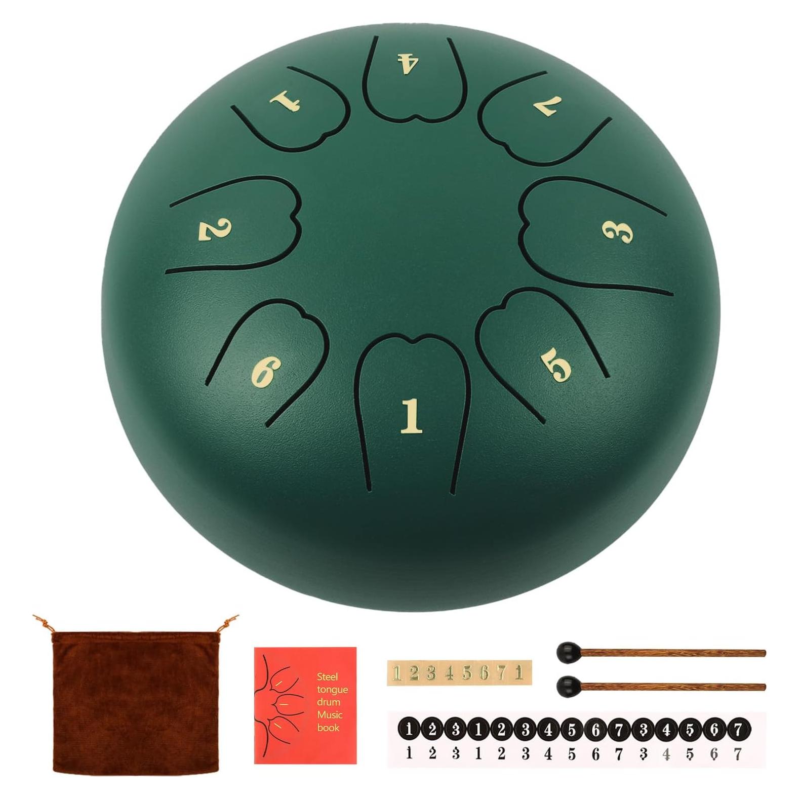 Tambor de Lengua de Acero Weipoken 6" Verde Oscuro con Accesorios