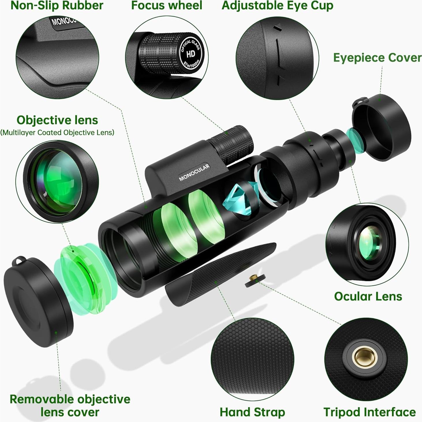 Telescopio Monocular Asacam 80x100 Alta Definición con Adaptador