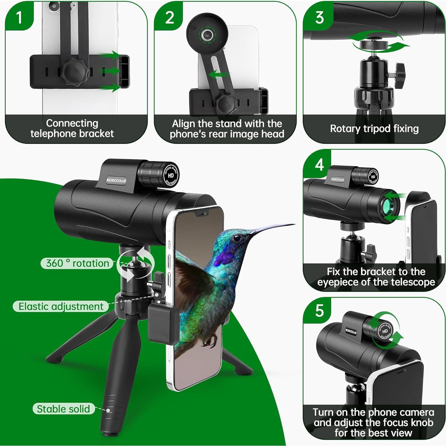 Telescopio Monocular Asacam 80x100 Alta Definición con Adaptador