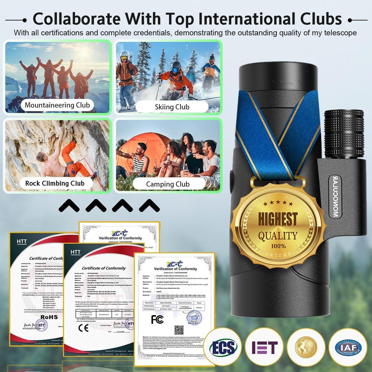 Telescopio Monocular Asacam 80x100 Alta Definición con Adaptador