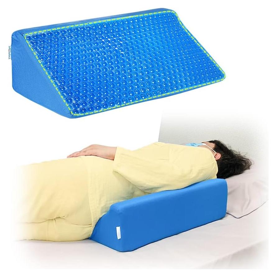 NEPPT Pillow Wedge for Sleeping After Surgery Bed Incline Pillow Foam Wedge Cover Patient Turning Device Prevention Bed Sores Relieve Back Pain Pregnancy Body Positioners (Blue - Gel)